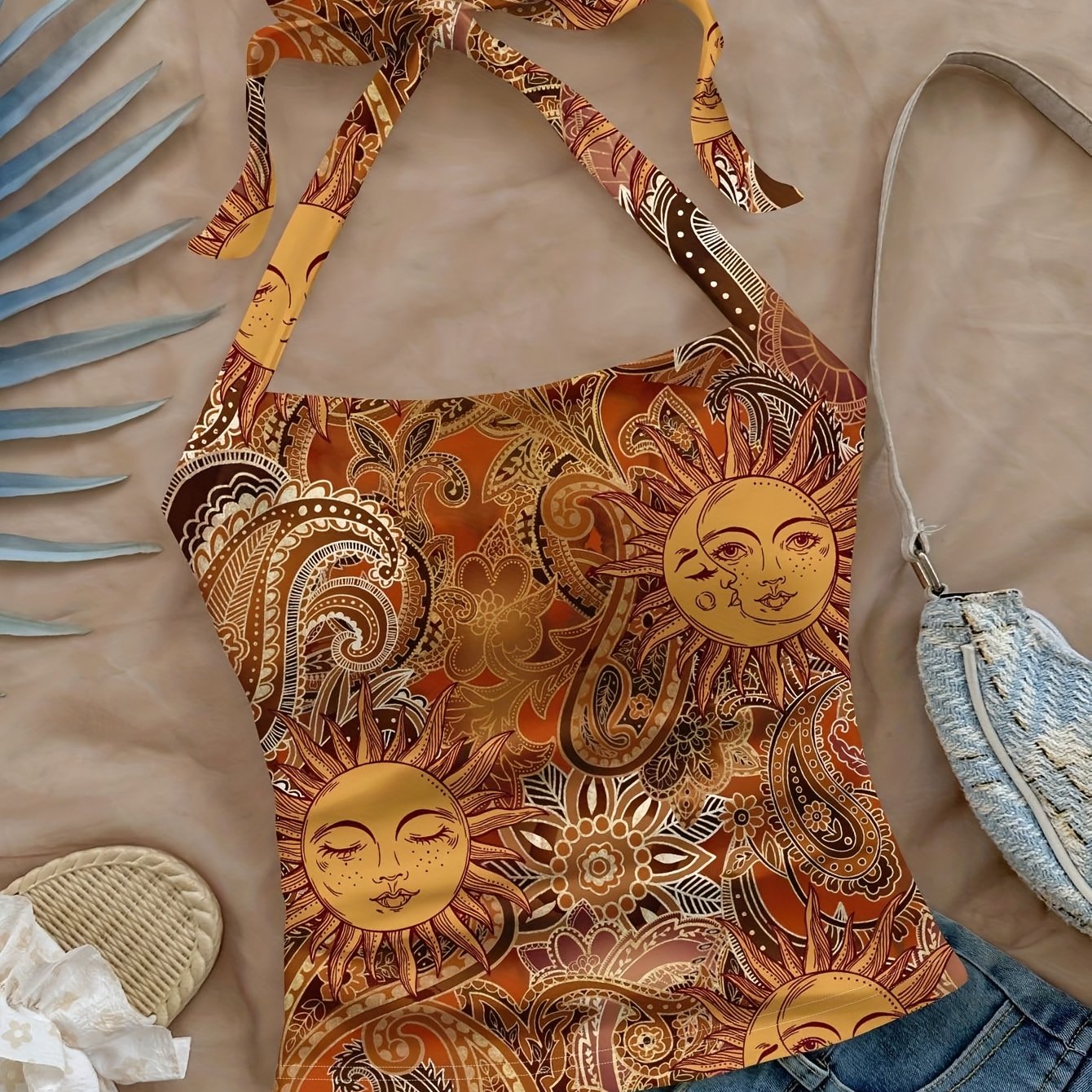 E-shop Damens Paisley Halterneck Tanktop mit All- – Hochelastisches, ärmelloses Sommeroberteil mit Rückenband-Detail, maschinenwaschbarer Casual