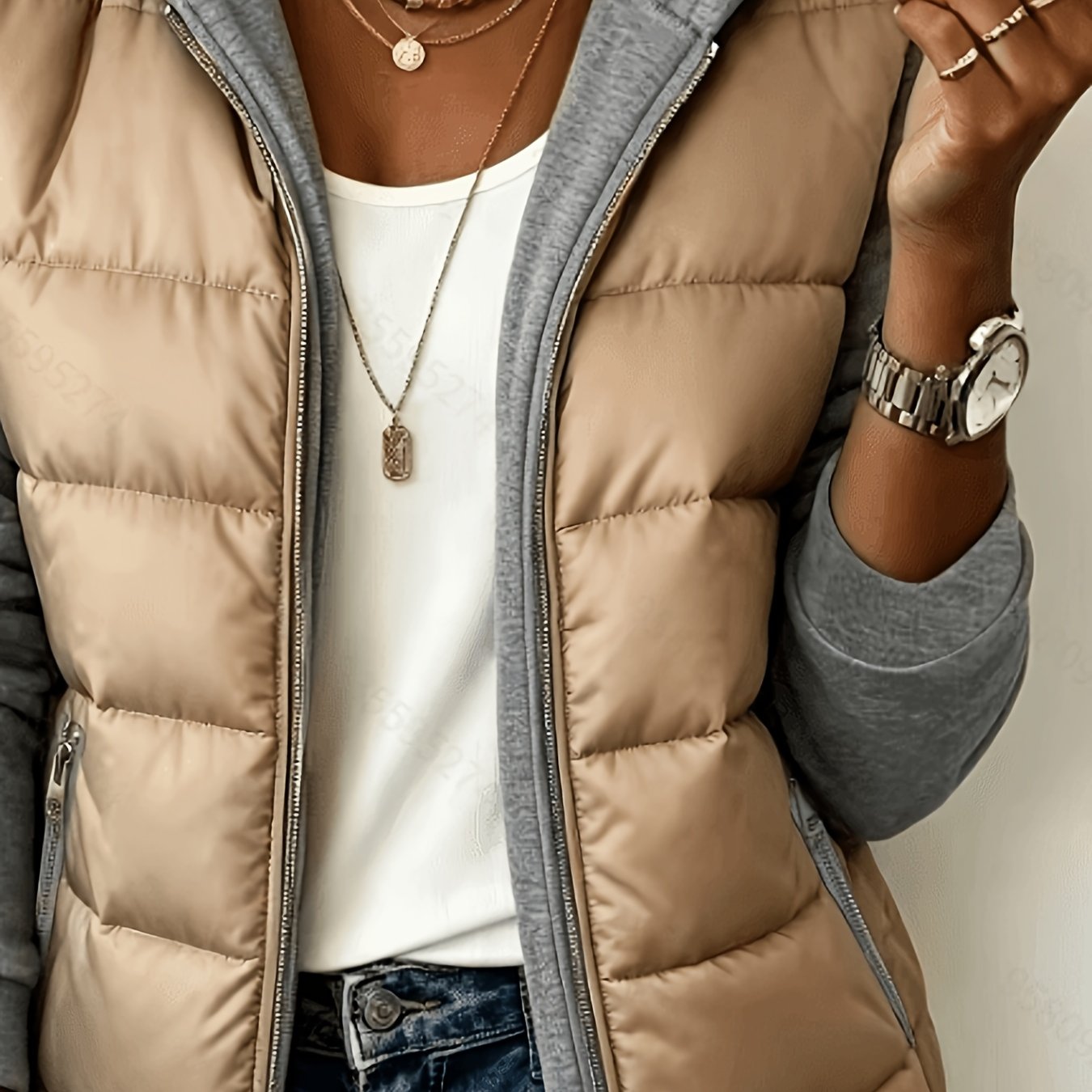 TEMU Women's Hooded Jacket - Autumn/winter -block Long Sleeve Zipper Cardigan Loose Casual Top