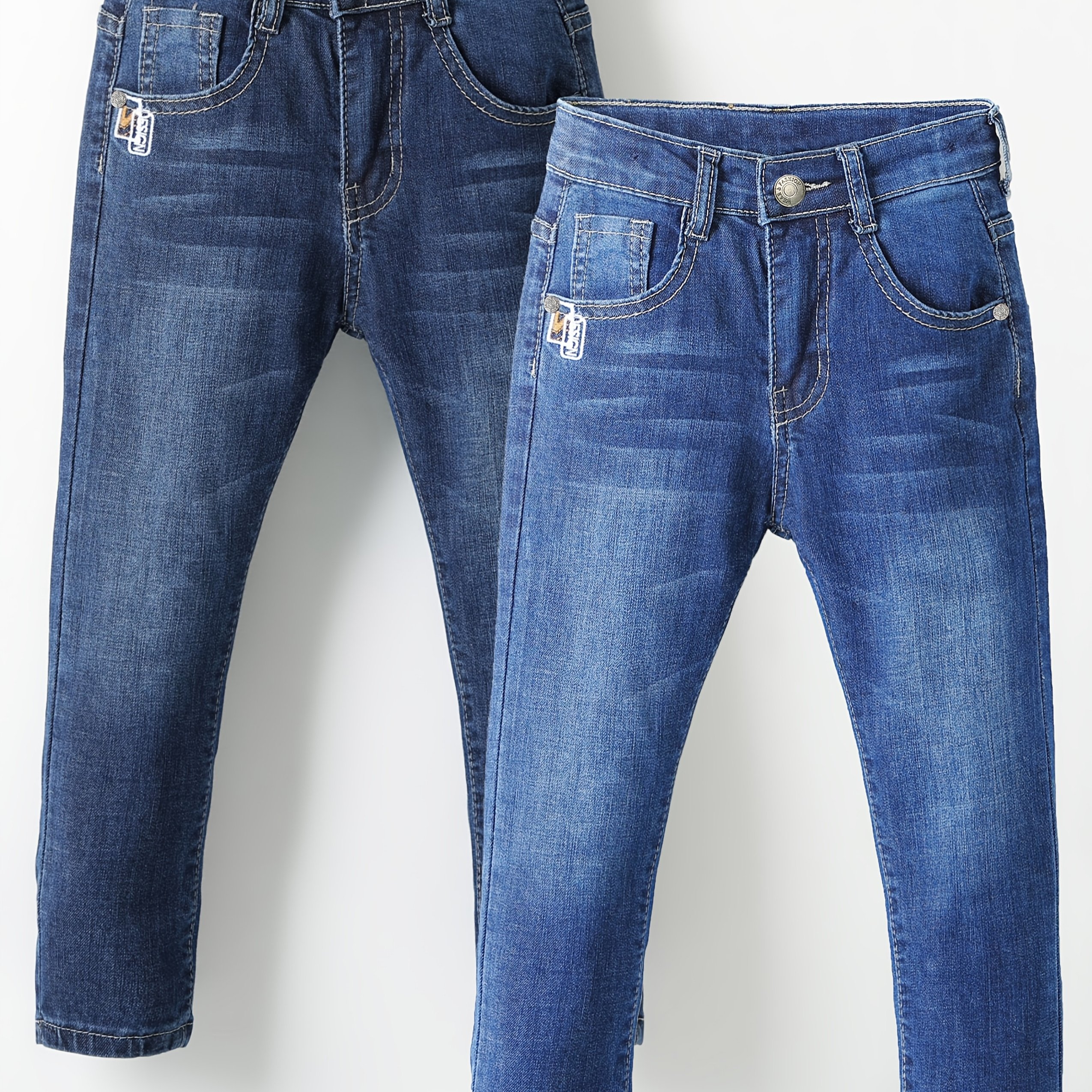 ' Trendy Embroidered Denim Pants Set Of Two, ' Outfit, Casual Wear, Stylish Fashion, Modern 's Wear, Medium Stretch Fabric, Durable Clothing, Regular Fit Jeans, Twopiece Pants, 's Apparel