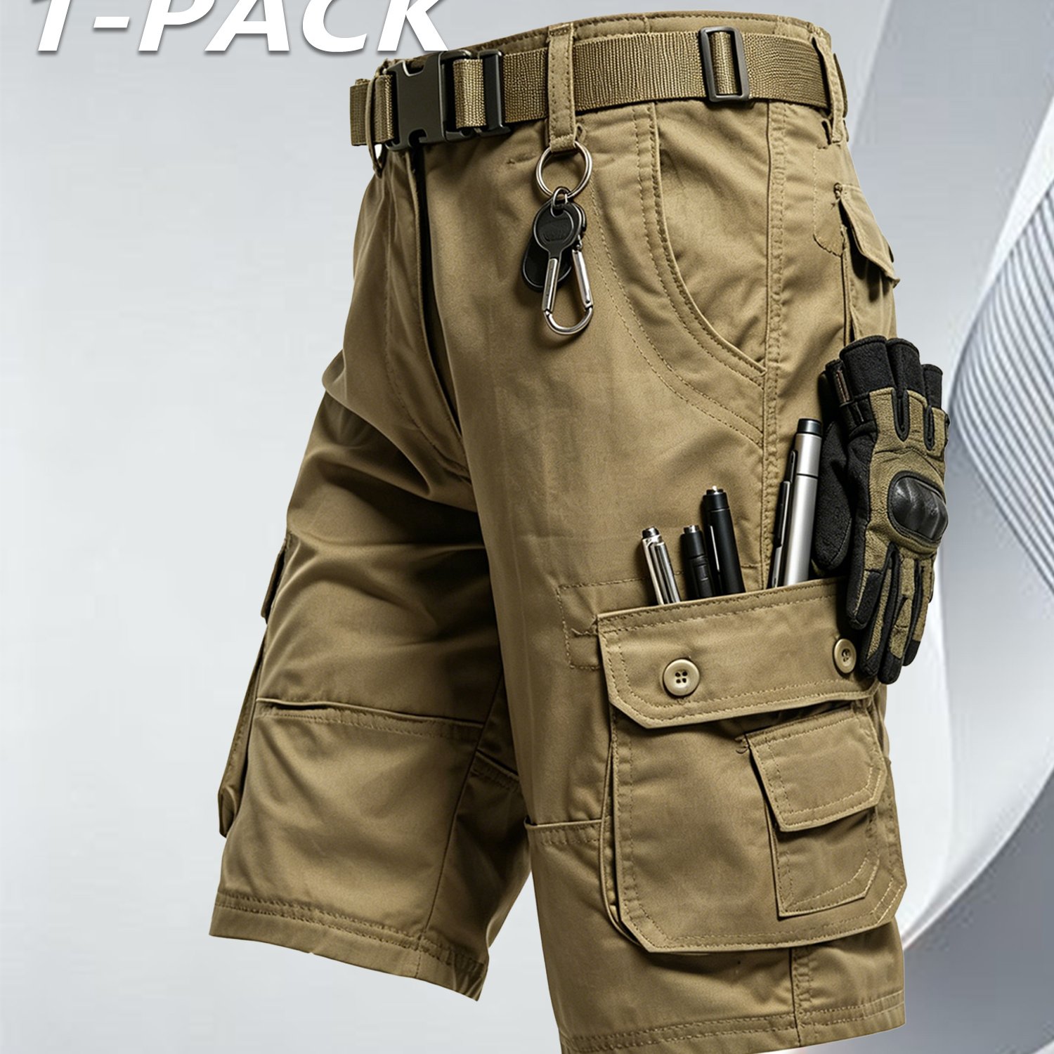 Image of 1pc Men's Tactical Work Shorts - Beltless Multi-pocket Outdoor Shorts Suitable For Gym,, Beach & Training | Breathable Work Pants For Camping,, | Belt-free For, Spring/summer Casual Wear
