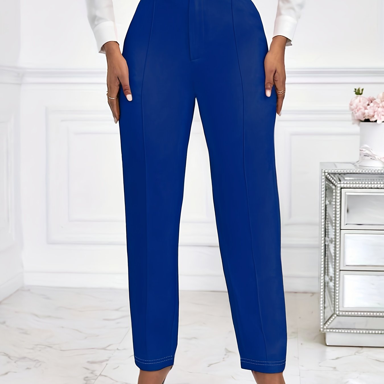 [elegant Slim Fit Trousers] Women's Elegant Yellow Suit Pants - Slim Fit, High Waist, Polyester, Perfect For Fall And