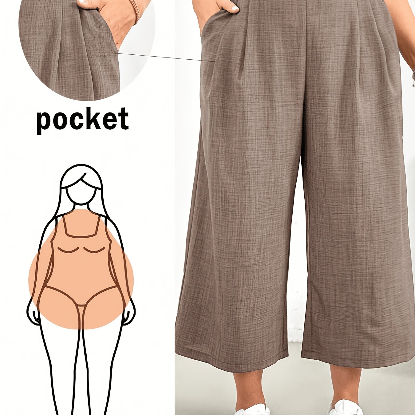TEMU Plus Size Women's Spring Summer Fashion Casual Loose Comfortable Daily Stretch Wide Leg Capri Pants, Women's Bottoms, Ladies Capri, European