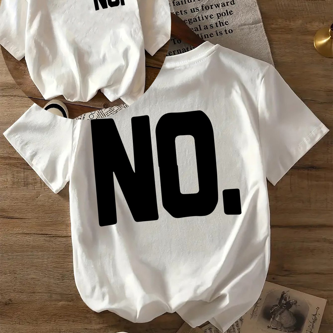Image of Letter Print T-shirt - Front And Back Print Design, Round Neck Short Sleeves, Everyday Casual Top, Lightweight, Machine Washable, Suitable For Summer Wear Cotton Printed Shirts