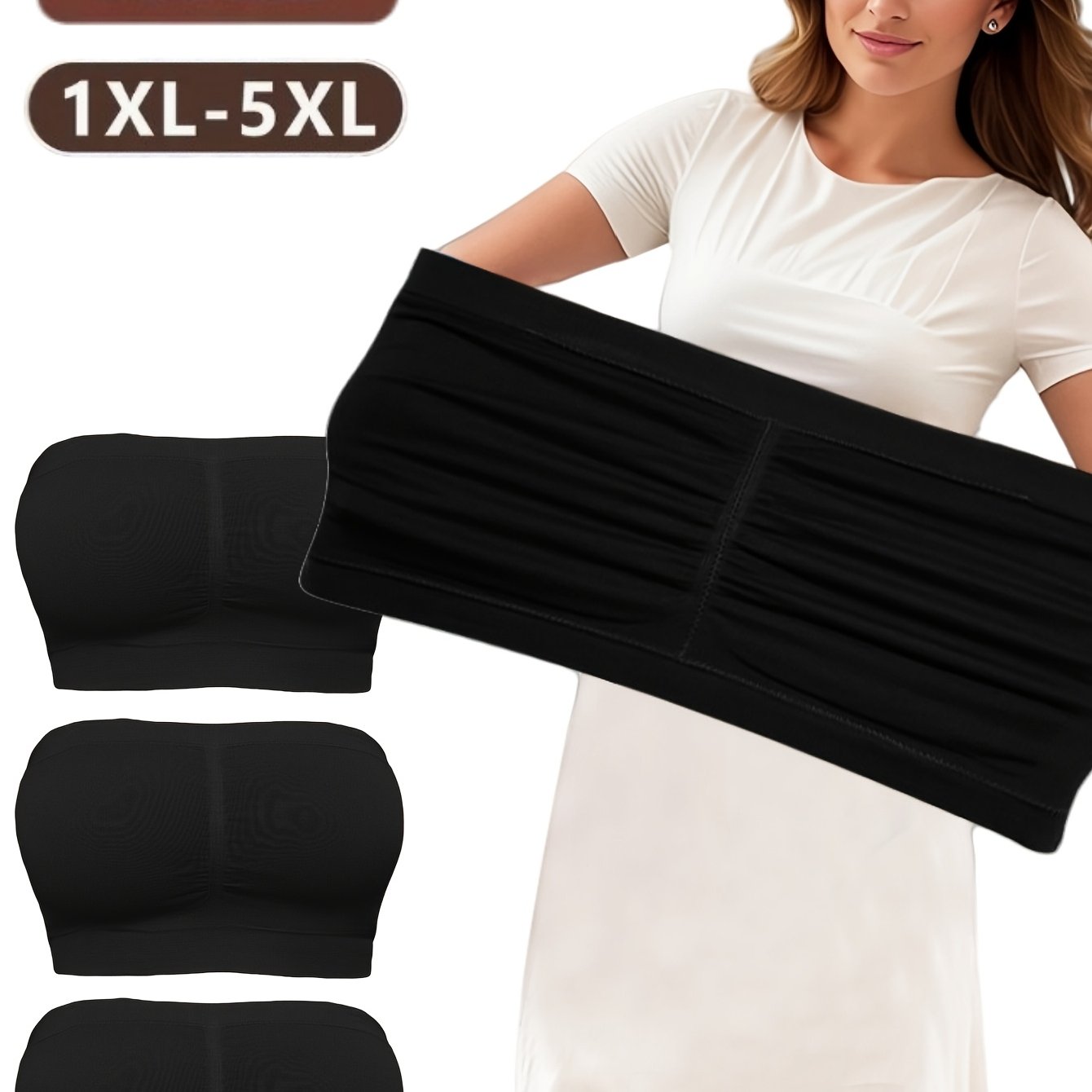 Set Of 3 Plus Size Seamless Wireless Strapless Women's Sports Bras