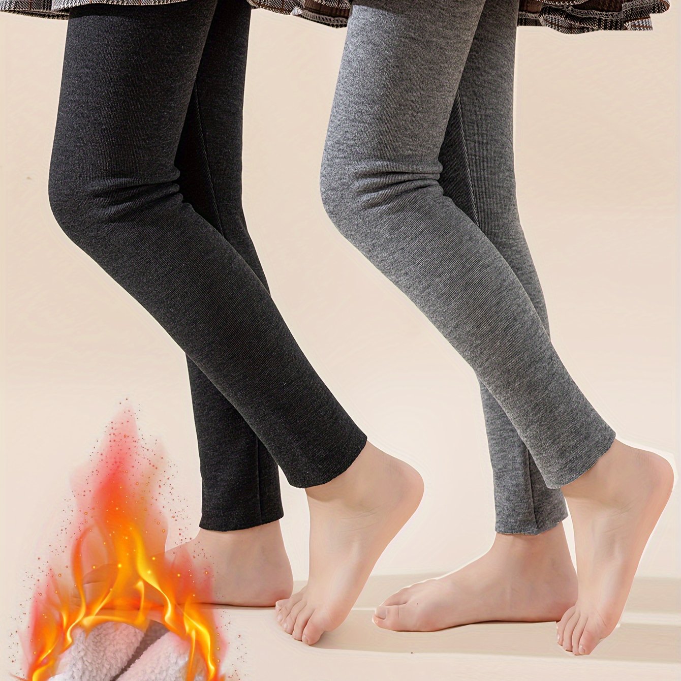 2-pc Of Girls' Fleece-lined Leggings, Pants For Wearing Outside, One-piece Fleece, Warm, Slim-fitting, Versatile