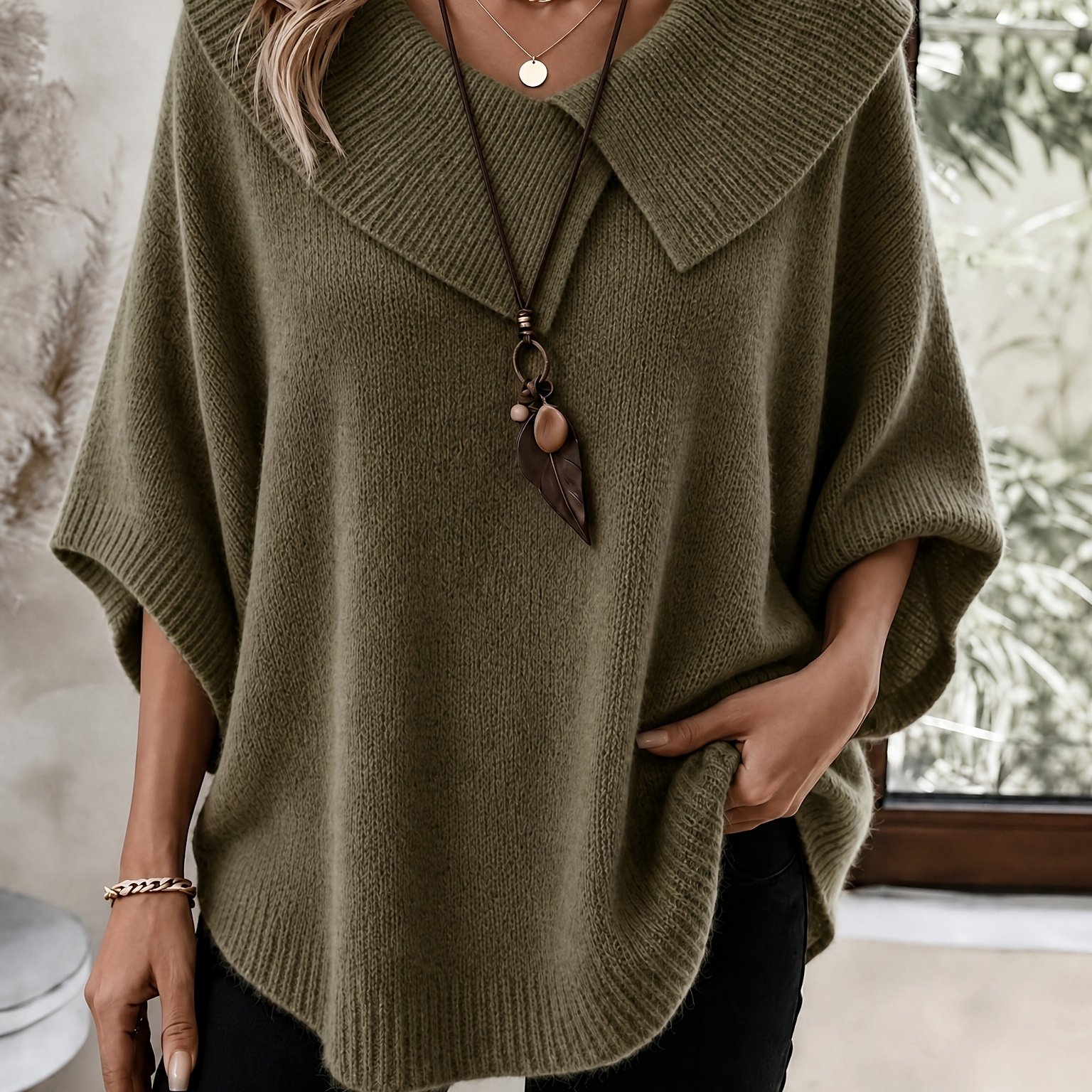TEMU Pull grande taille pour femme, automne/hiver, coupe cape décontractée de style français, manches chauve-souris, ourlet irrégulier