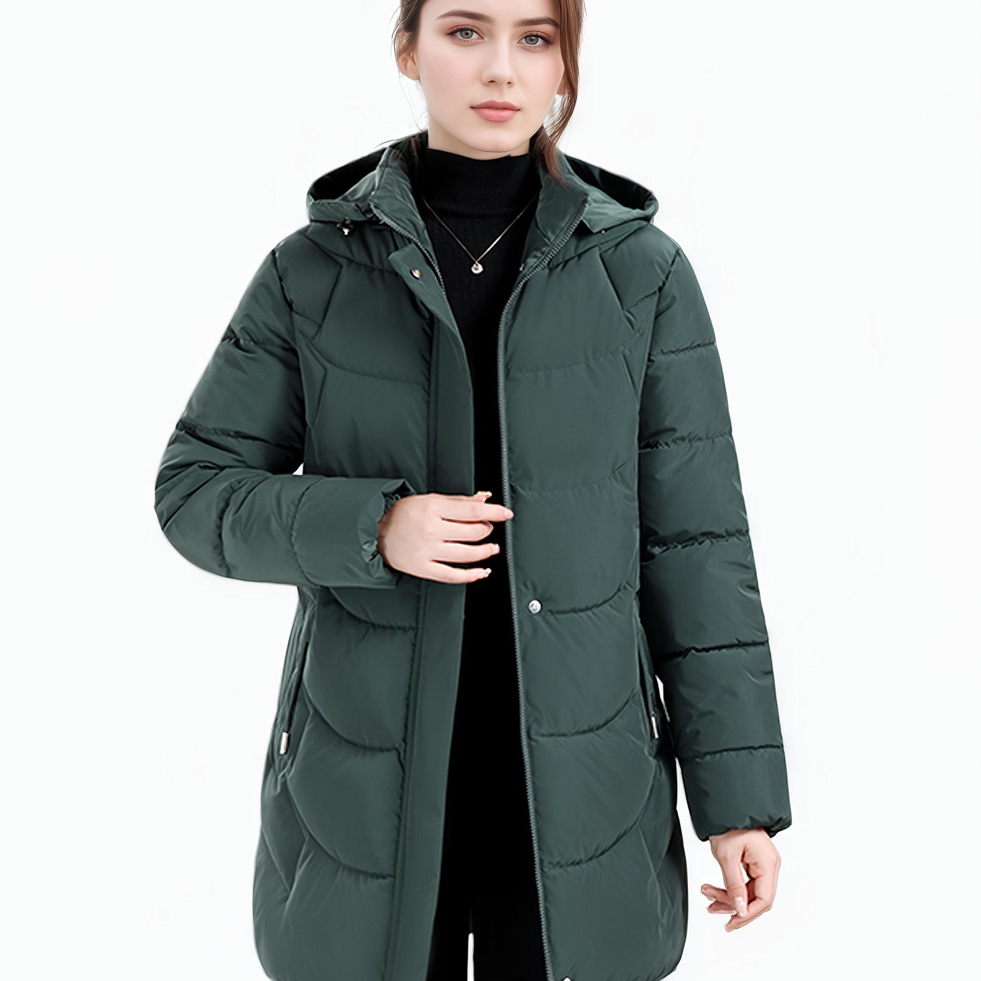 E-shop Neuer langer gefütterter Mantel für Damen für Herbst/Winter, modische Weihnachtsgeschenkjacke, gefütterter Mantel mit Kapuze
