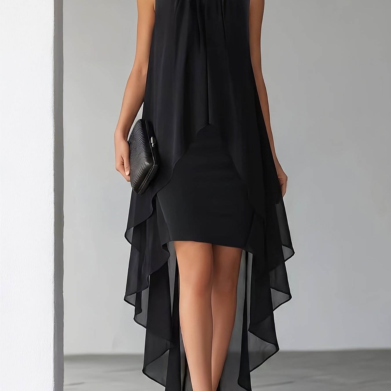 TEMU Asymmetric Layered Chiffon Cocktail Gown, 2pcs Set