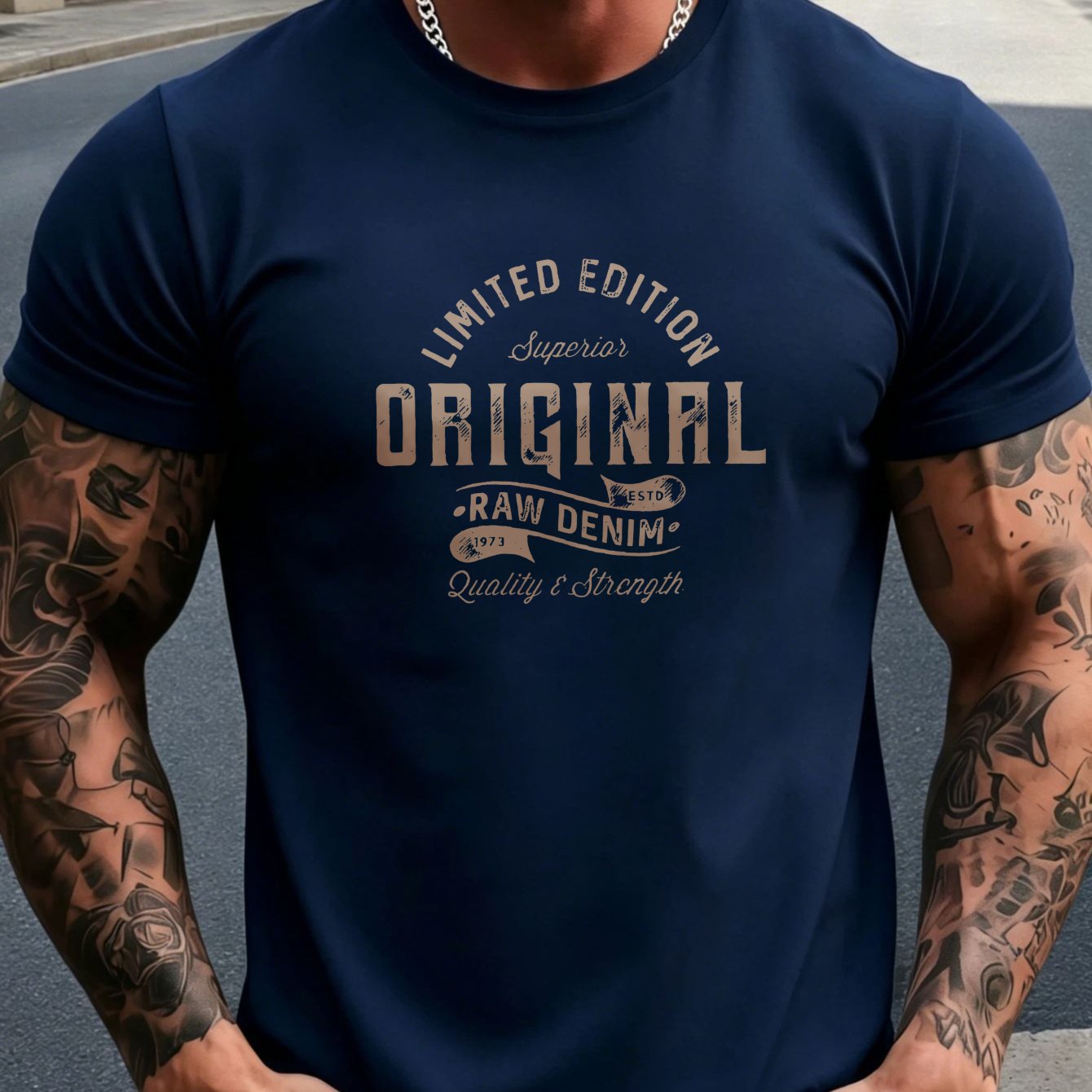 TEMU Round Neck Leisure Men's T-shirt Edition Denim Printed T-shirt Casual Leisure