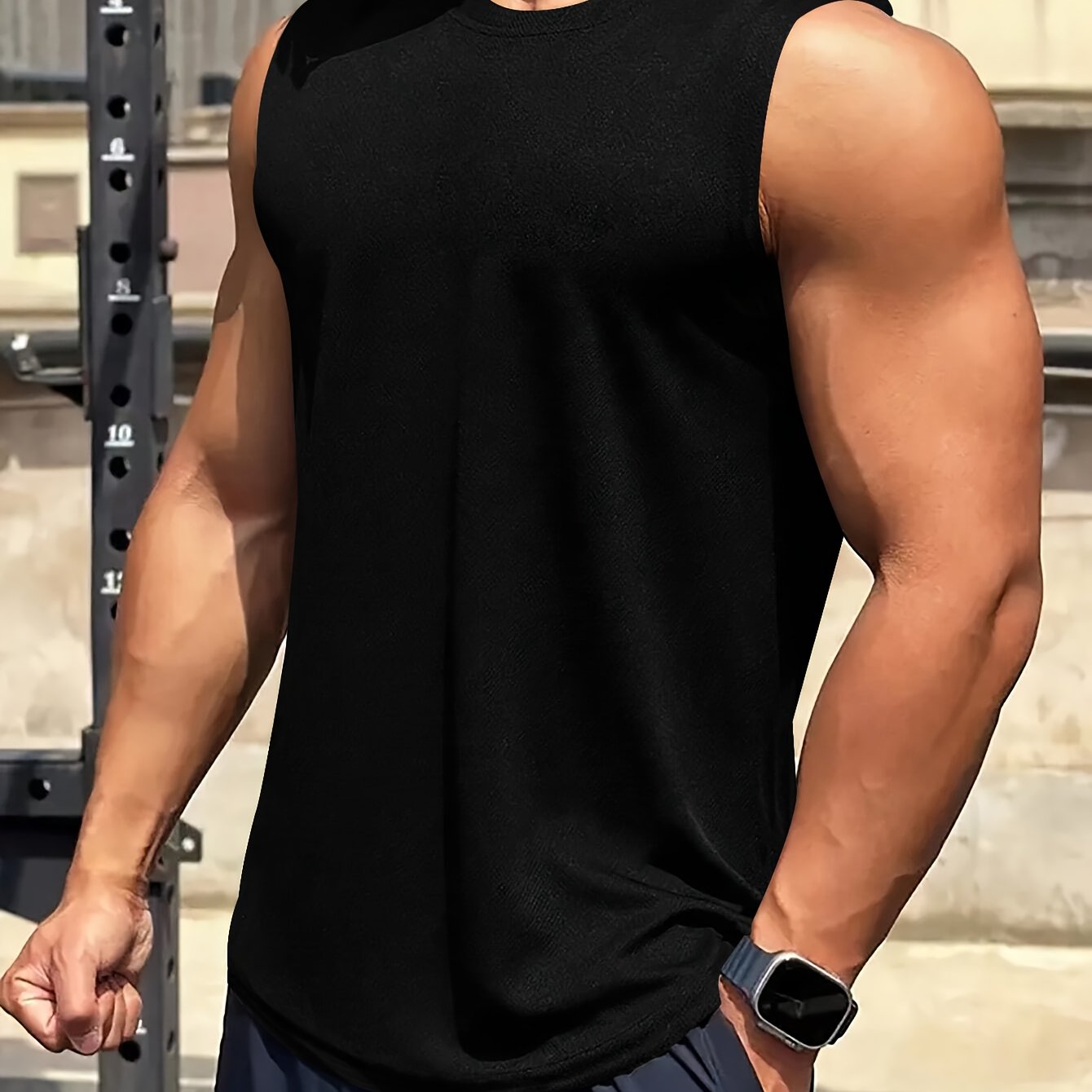 TEMU Plus Size Men's Casual Sports Tank Top, Fashion Round Neck Vest, Plus Size