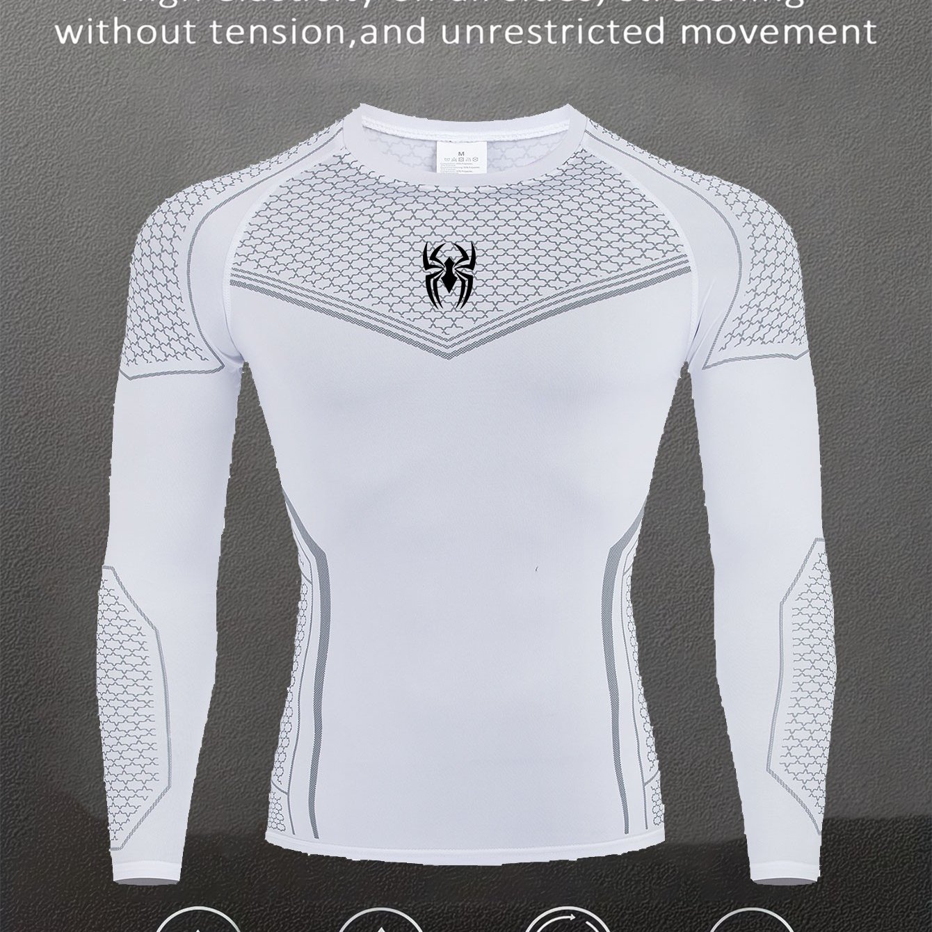 TEMU Men's Compression Fitness Shirt, Long-sleeve Tight Compression Top With Spider Graphic, Designed For Strength Training, Running & Other Sports,