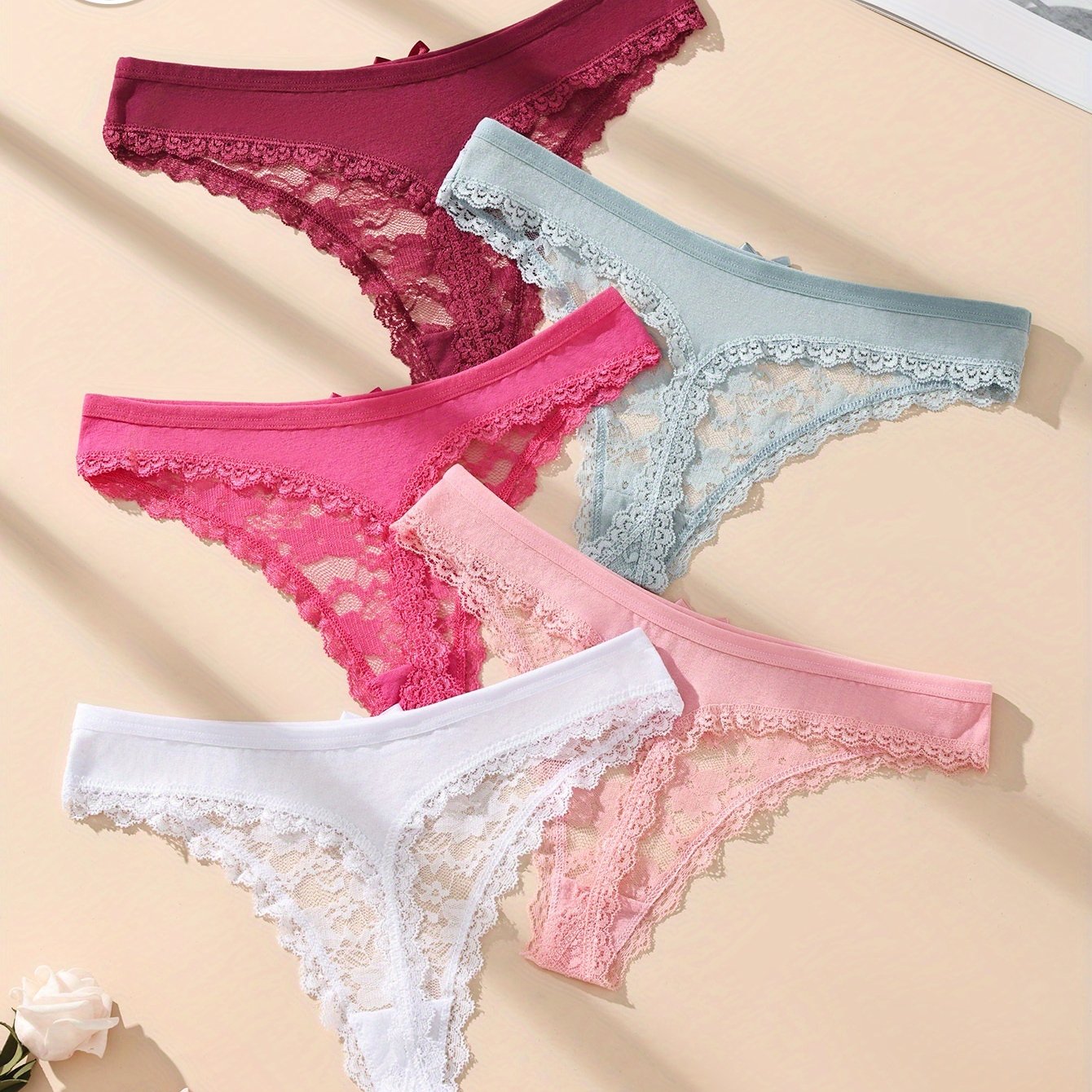 E-shop 5er-Pack Elegante, durchsichtige Jacquard-Spitzen-Bikini-Slips | Low-Rise, mittlere Stützung, Damenunterwäsche und Dessous