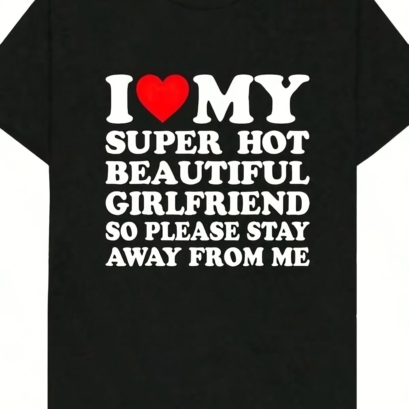 TEMU T-shirt With Print Graphic - Size L, Cartoon Round Neck Short Sleeve Men's Shirt - "i Love My Hot Girlfriend" Graphic Casual Round Neck Black