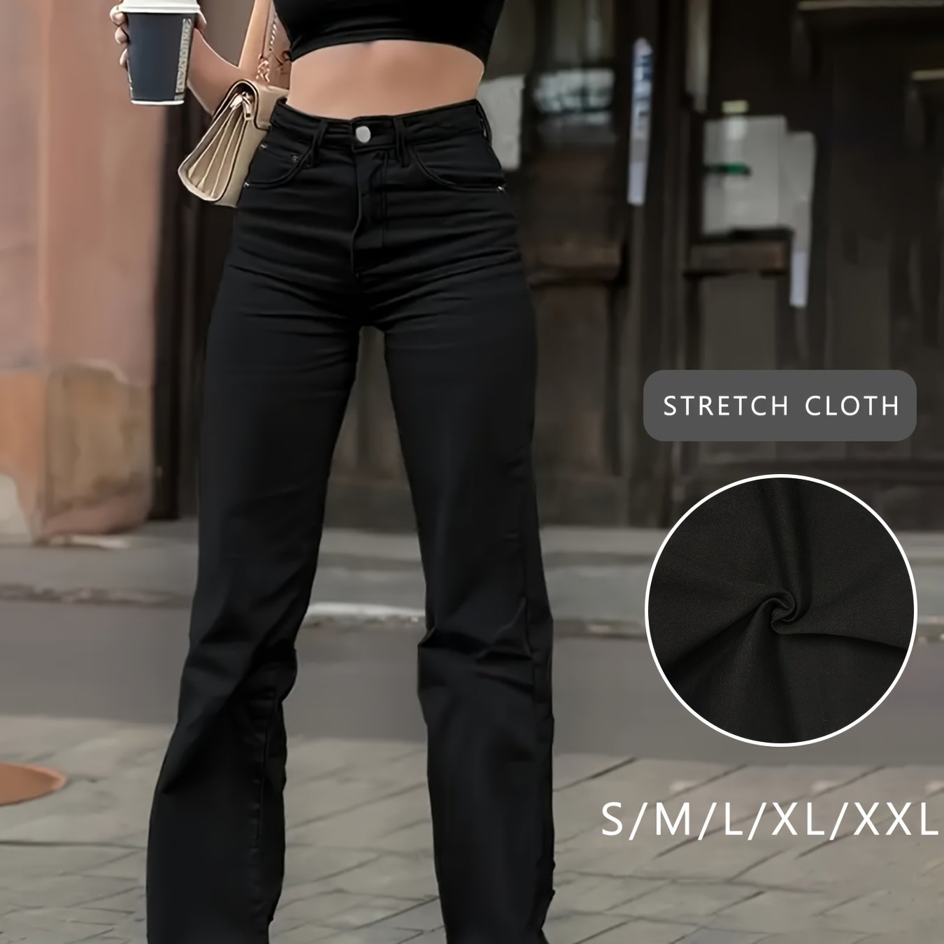 Image of Women's Stretch Fashion Retro Straight Slim Jeans, Foot Opening Frayed Daily Casual Pants, Weekend Casual Party Dating Wear, Workplace Office Can Wear, Black Denim Pants, Can Wear, Comfortable Version