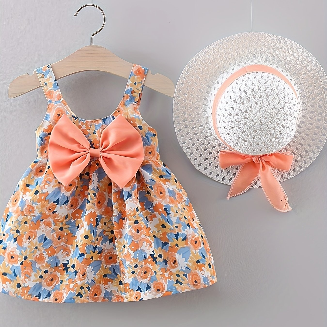 Image of 2pcs/set Dress Summer Fashion Toddler Children's Clothing Beach Smooth Dress Kids Clothes And Hat 0-3 Years, Halloween
