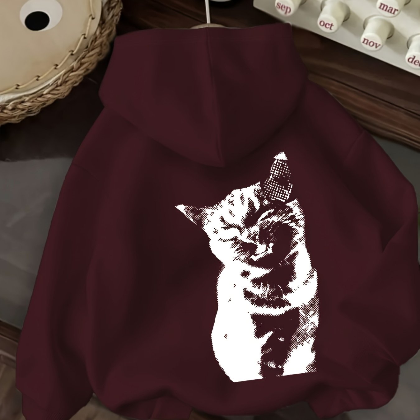 TEMU D92 - A Loose-fit Hooded Sweatshirt Featuring A Fashionable And Versatile Polka Dot Cat Print, Suitable For Spring And Autumn, Women's Style