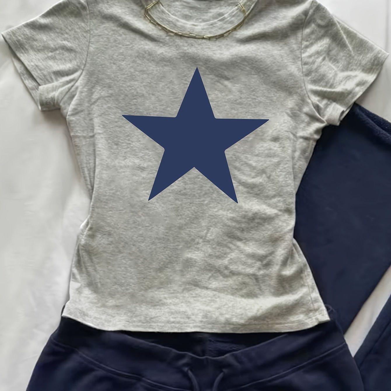 TEMU 00008- Single Pack Women's Slim With Star And Mother Print, Pure Desire Aesthetic, American-style Hot Oversized Short Sleeve T-shirt - Wzh1632