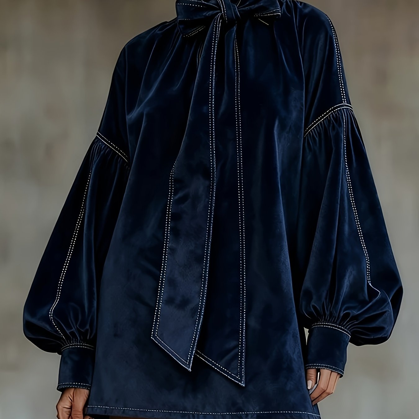 Image of Navy Blue Velvet Turtleneck Dress Sleeve Short Evening Dress Retro Party Christmas Dress