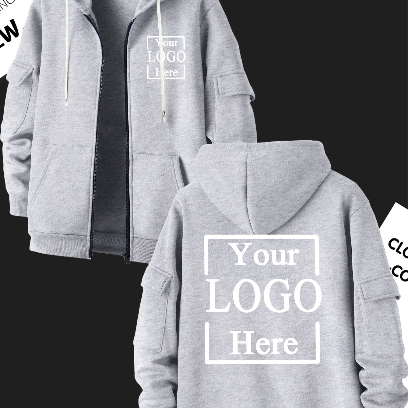 TEMU Customizable Men's Zippered Hooded Jacket Suitable For Casual Wear And Sports, Customization, Couple Customization - Front And , Photo/text
