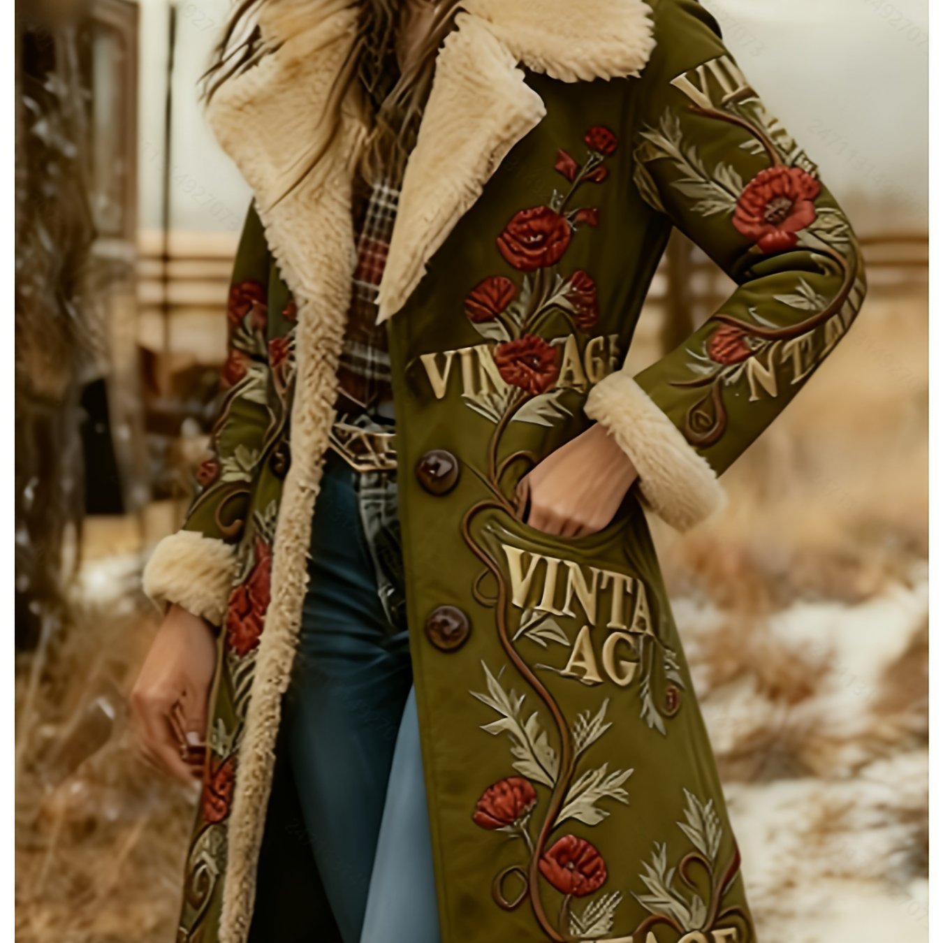 Ladies' Long-sleeved Retro Jacket With A Printed Design, Not Textured, Perfect For Autumn And Winter - Featuring A Stylish Lapel Coat In A Western Print
