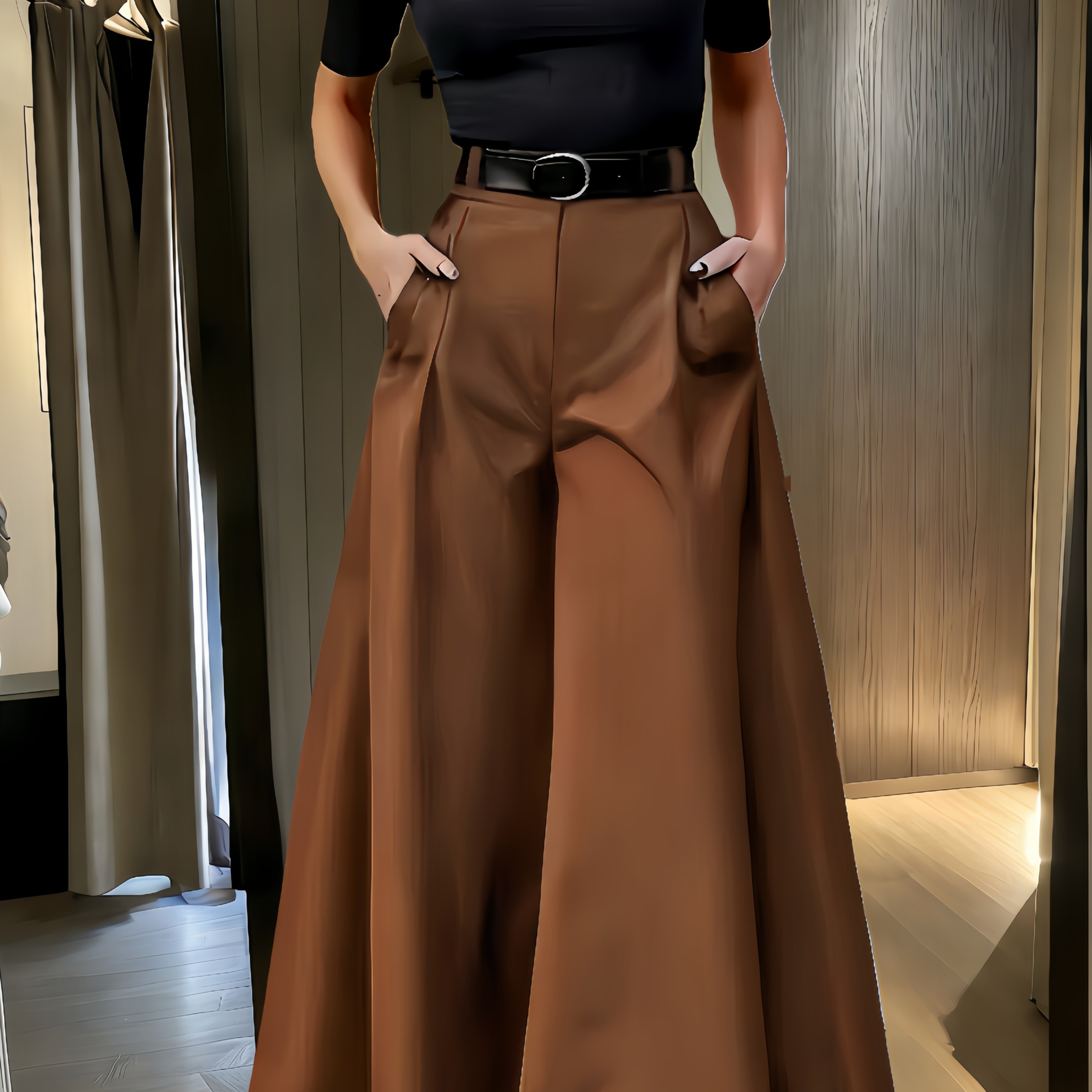 TEMU Elegant Women's Spring/summer Casual Flared Pants - No Belt - Versatile High-waisted Casual Vacation Pants For Women - Thin Casual Pants For