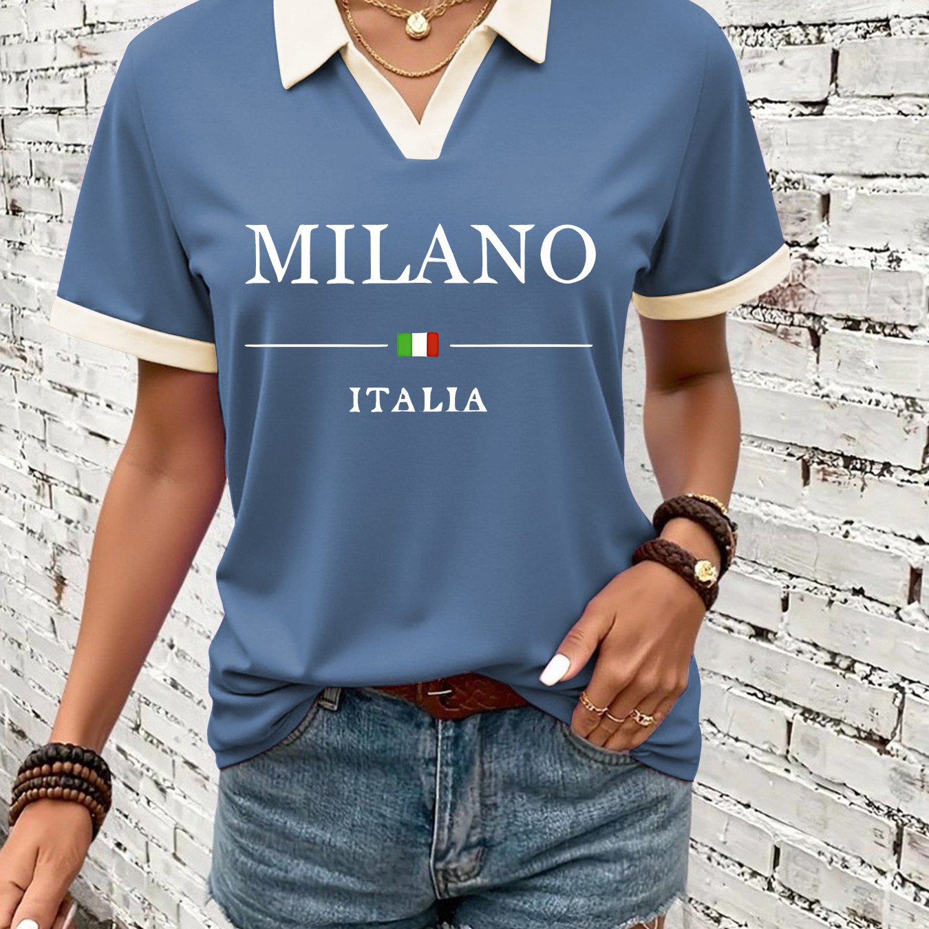 TEMU Fashionable Sports Women's Summer Clothes, Trendy Women's Short-sleeved Collar T-shirt Versatile Trendy Brand