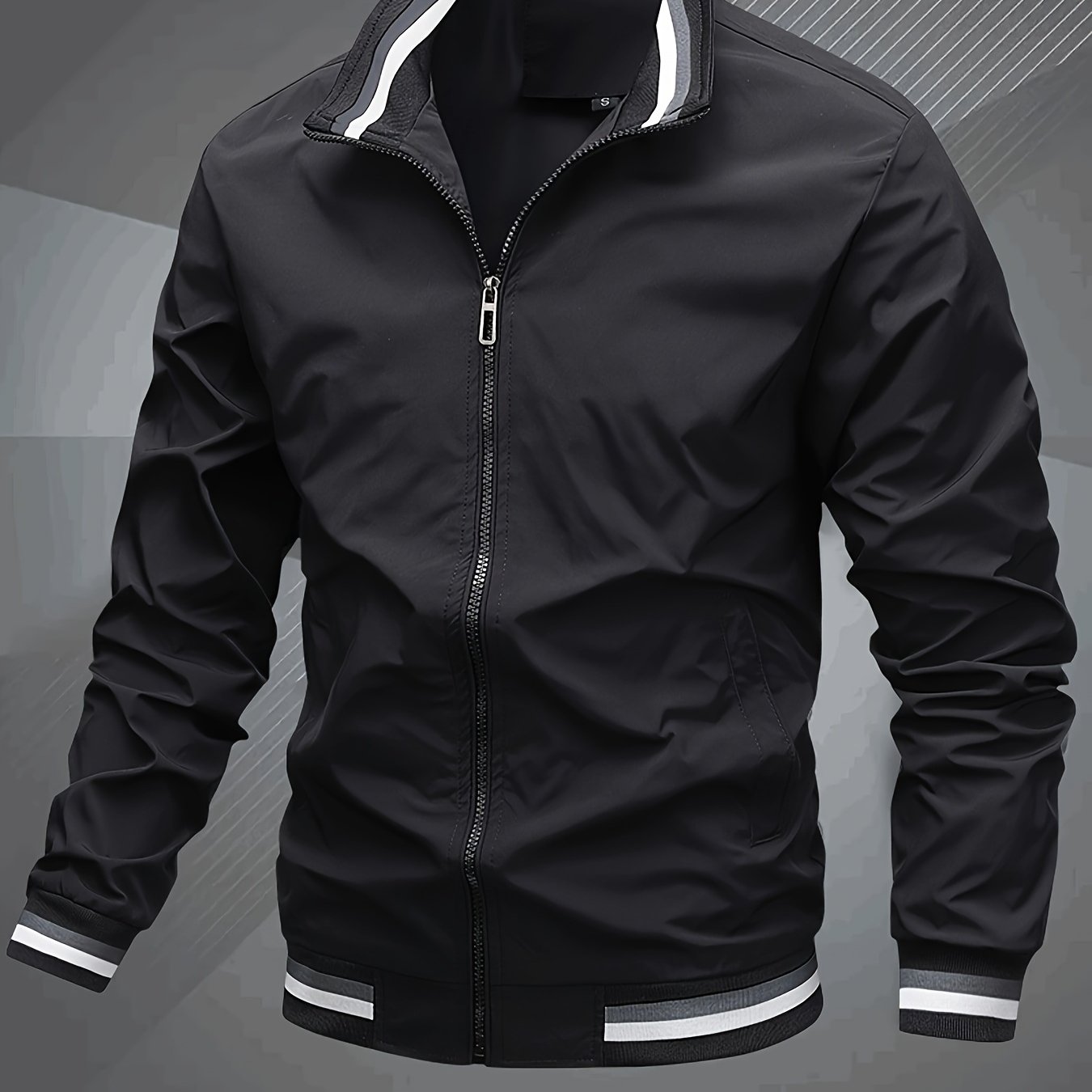 E-shop Herren Plus Size Leichte Bomberjacke – Stehkragen mit Reißverschluss, Maschinenwaschbarer Casual Outdoor-Jacken mit , Uni-Farben Regular Fit für