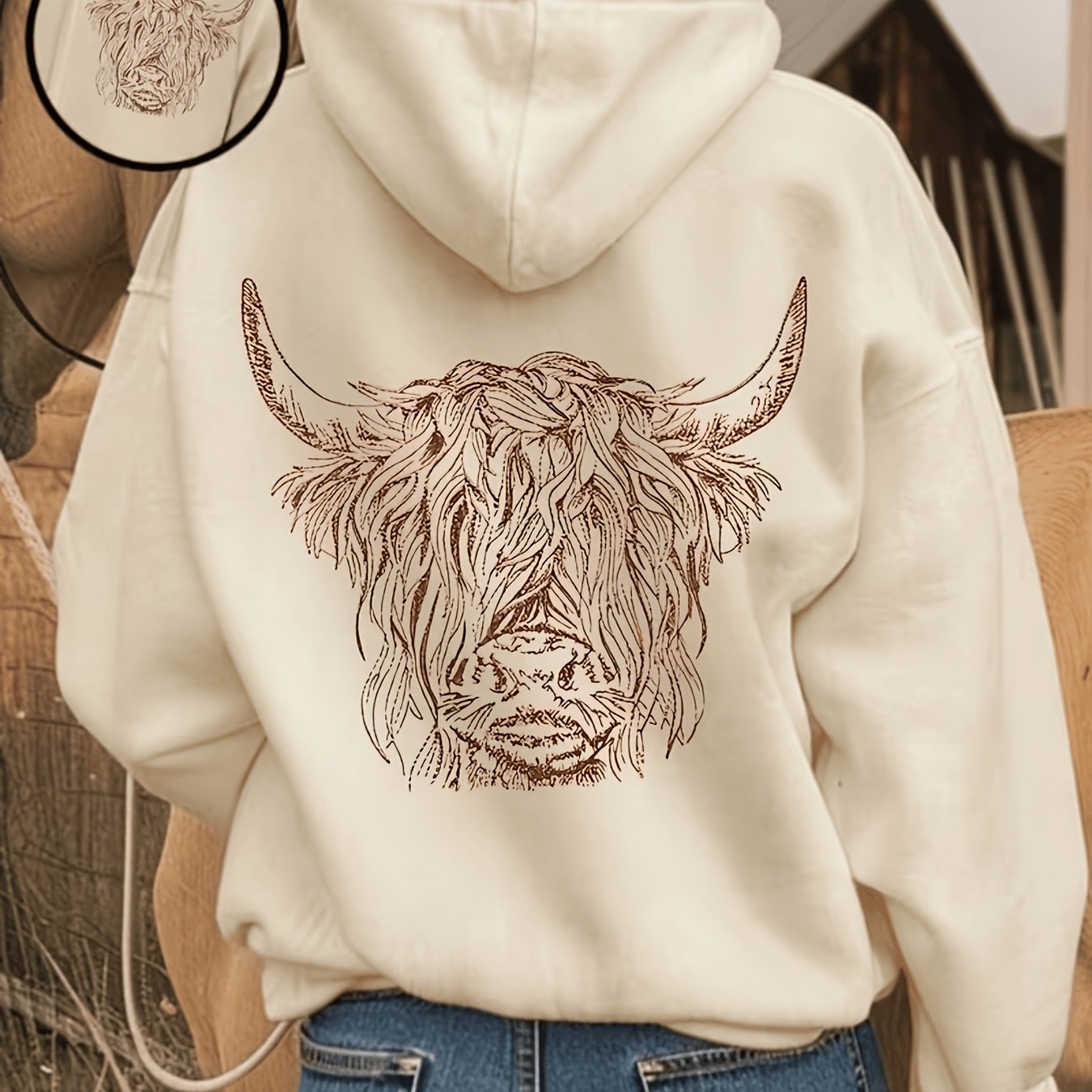 TEMU Women's Top With Animal Head Pattern, Fashionable Hoodie