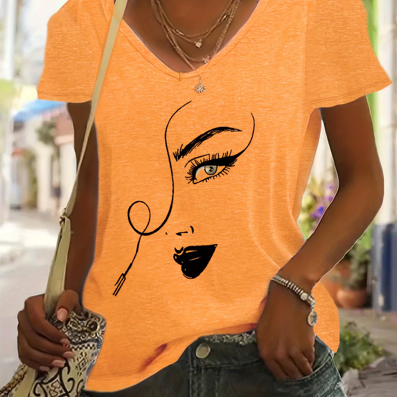 Plus Size - Plus Size - Fashionable Plus-size V-neck -shirt For Women In Europe And America