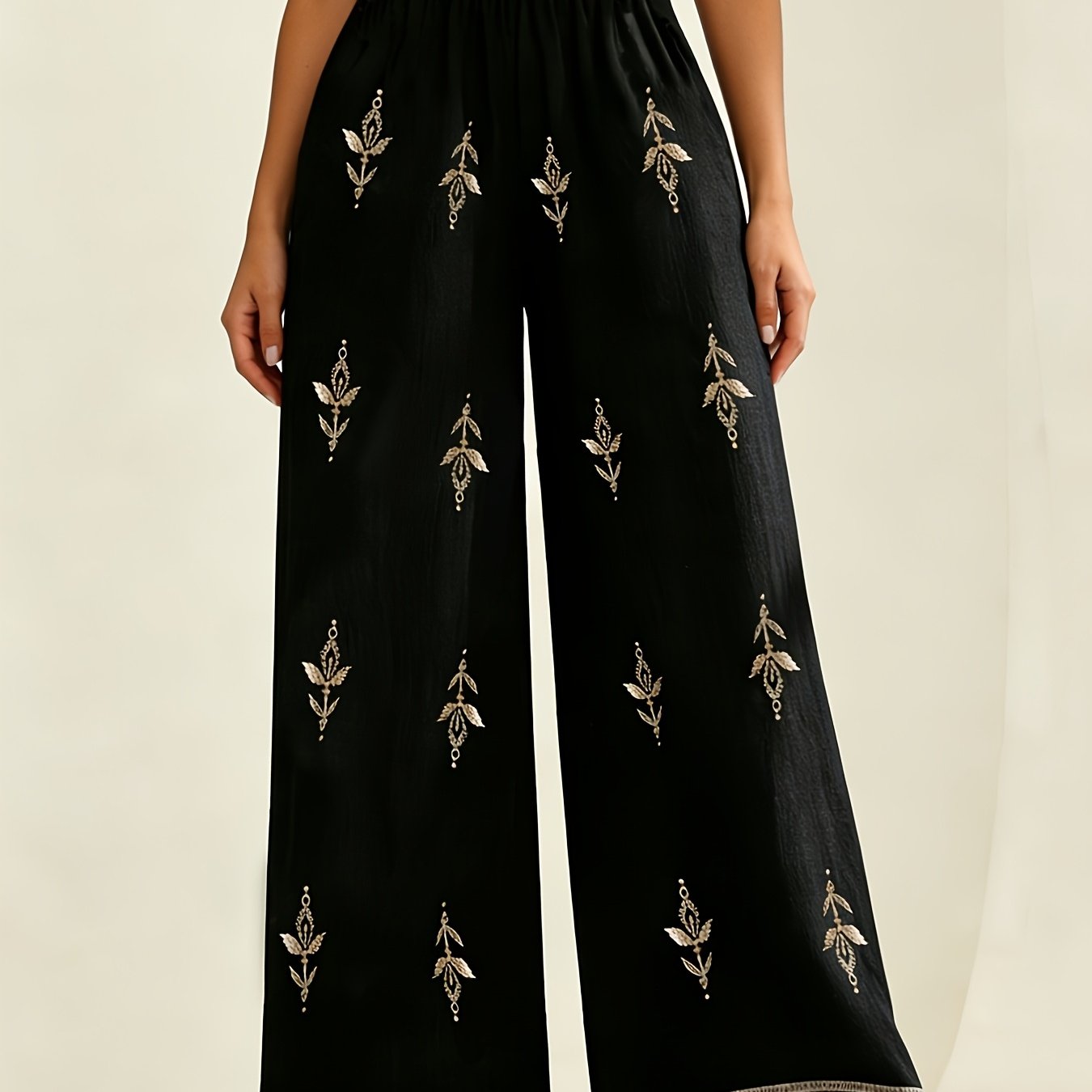 TEMU Plus Size, Plus Size Women's Printed Bohemian Style Wide-leg Pants, Comfortable And Fashionable Trousers For Women