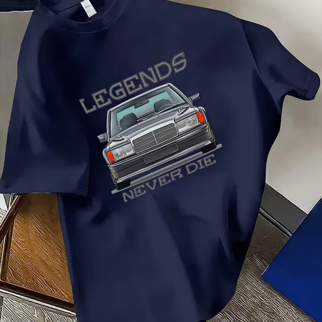 TEMU Men's Casual Short Sleeved T-shirt - Classic Car Front View Design, Summer Round Neck, Casual And , Soft And Breathable Fabric, Trendy And