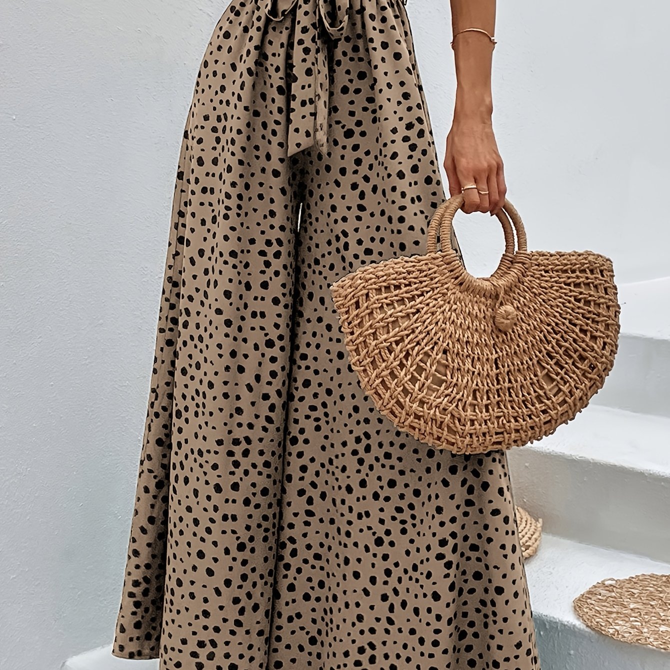 Image of Spring-summer-autumn New Women's Printed Belt Loose Pants Fashion Simple Elegant