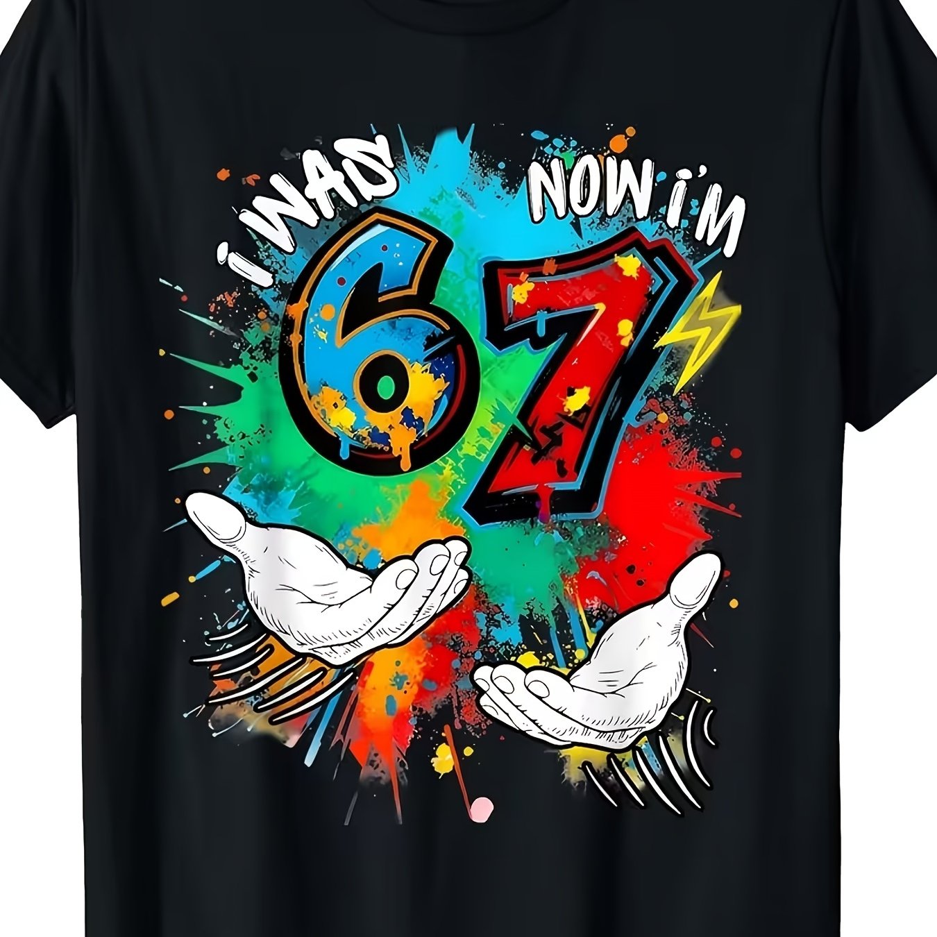 TEMU I Was 6 Years Old Now 7 Years Old, 7th Birthday Meme Hand-drawn Art Print T-shirt Kids' Comfortable Top, Wear, Size 120-160