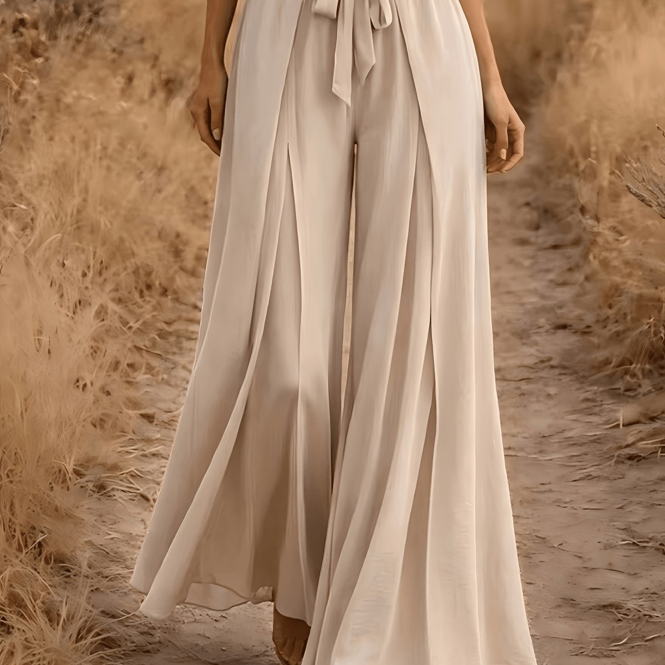 TEMU Plus Size, Plus-size Stylish Women's Fashionable Layered Flared-leg Trousers With A Designer Aesthetic. Inclusive Design, Elastic Waistband,