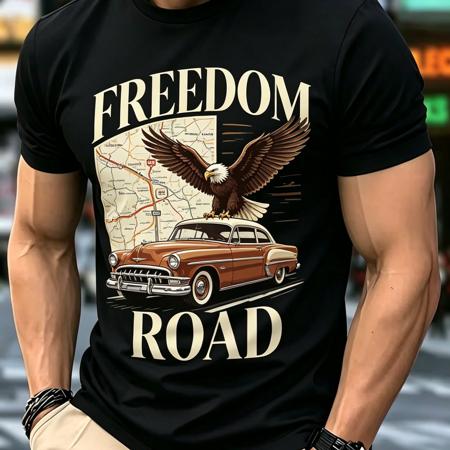 TEMU Car Eagle Print Plus Size Men's Short Sleeve T-shirt, Extra Large Loose Fit, Crew Neck Casual Summer , Plus Size