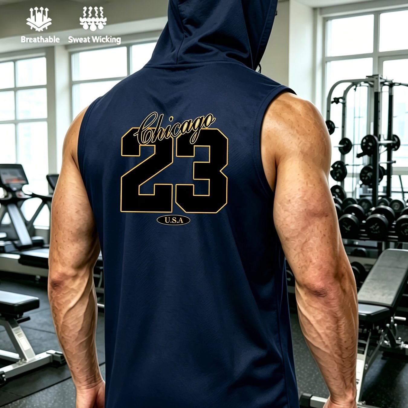 TEMU Men's Number 23 Back Print Sleeveless Hoodie Vest, Sports Jersey - Dark Trendy With Front Kangaroo Pocket And Drawstring, Casual Streetwear For