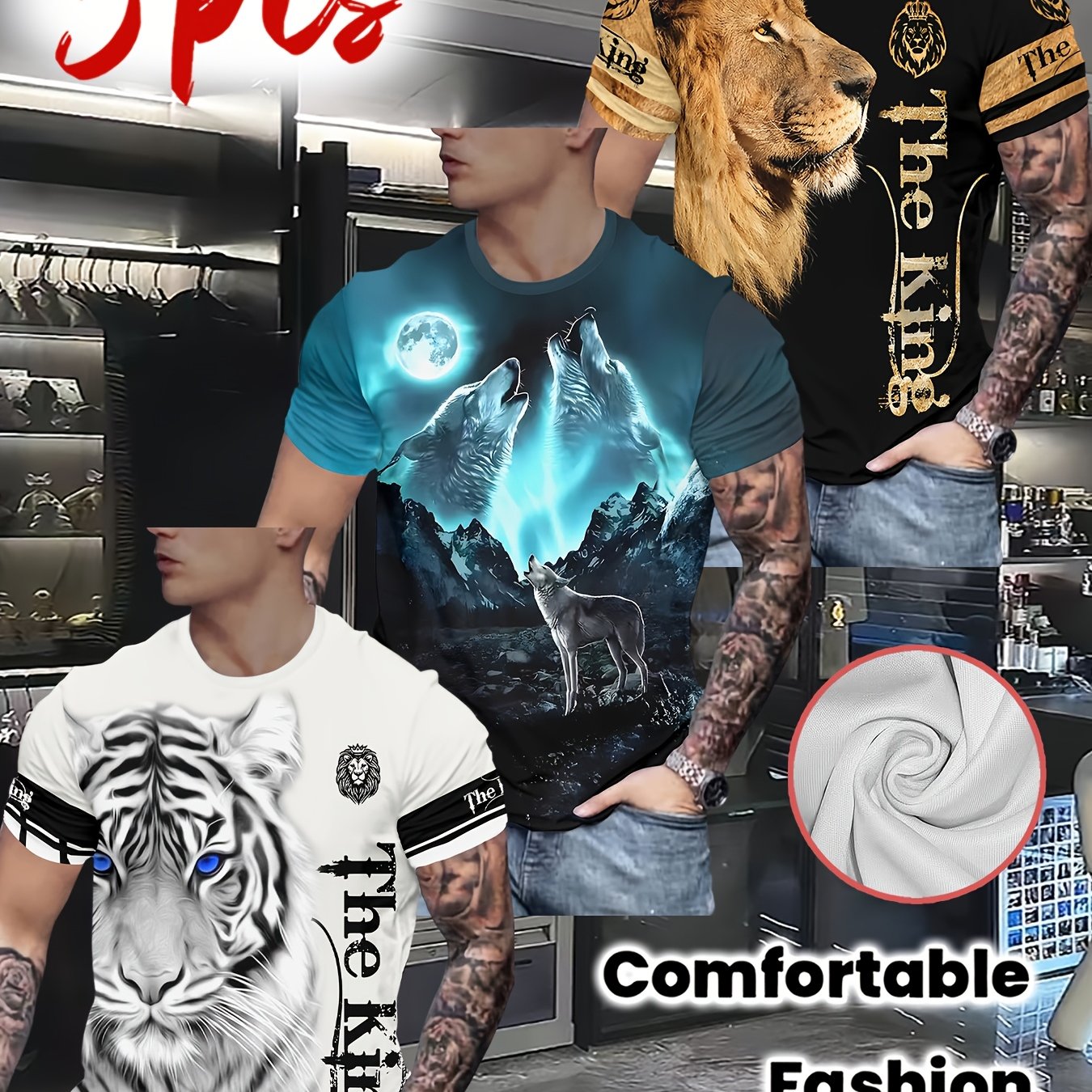 TEMU 3pcs Men's "" Print T-shirts - Short Sleeve Casual Summer Tees Suitable For Parties, Outfits & Casual Attire - Machine Washable Round Neck With
