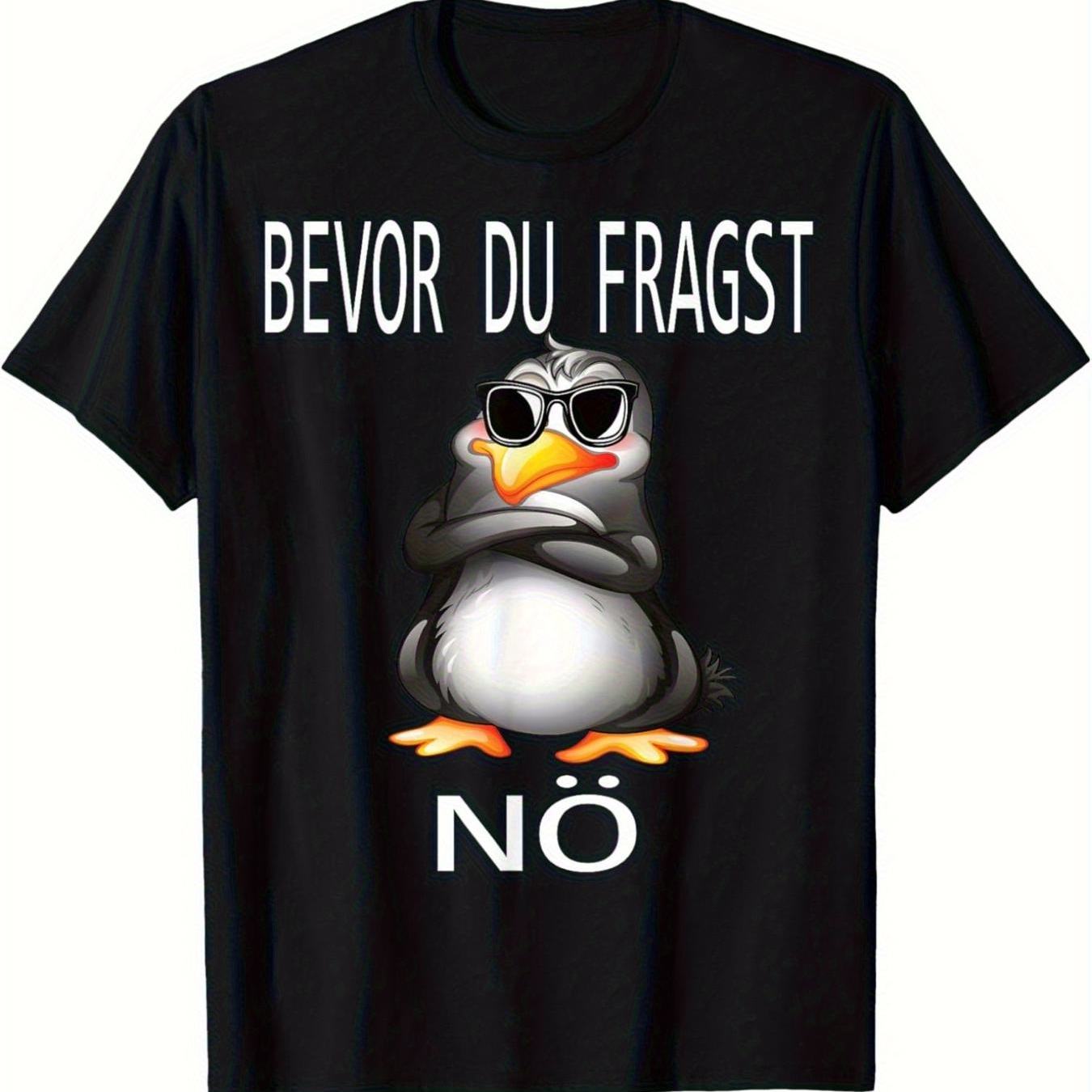 Image of Size Penguin T-shirt No Is Before You Ask Features A Cute Animated Penguin In Trendy Glasses Classic Crew Neck Suitable For Men And Women Black Machine Washable, Plus Size