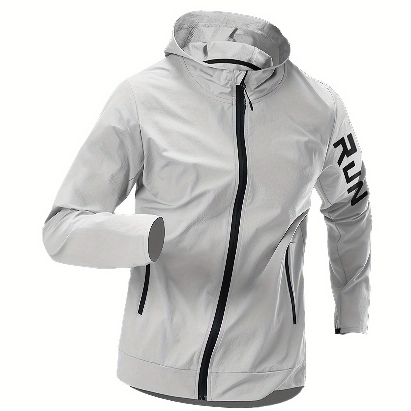 TEMU 1pc Men's Athletic Windbreaker Jacket, Stand Collar, Waterproof, Breathable & Moisture-wicking, Durable, , Zip-up, Casual Sports Style, Wear - Nylon & Spandex Blend