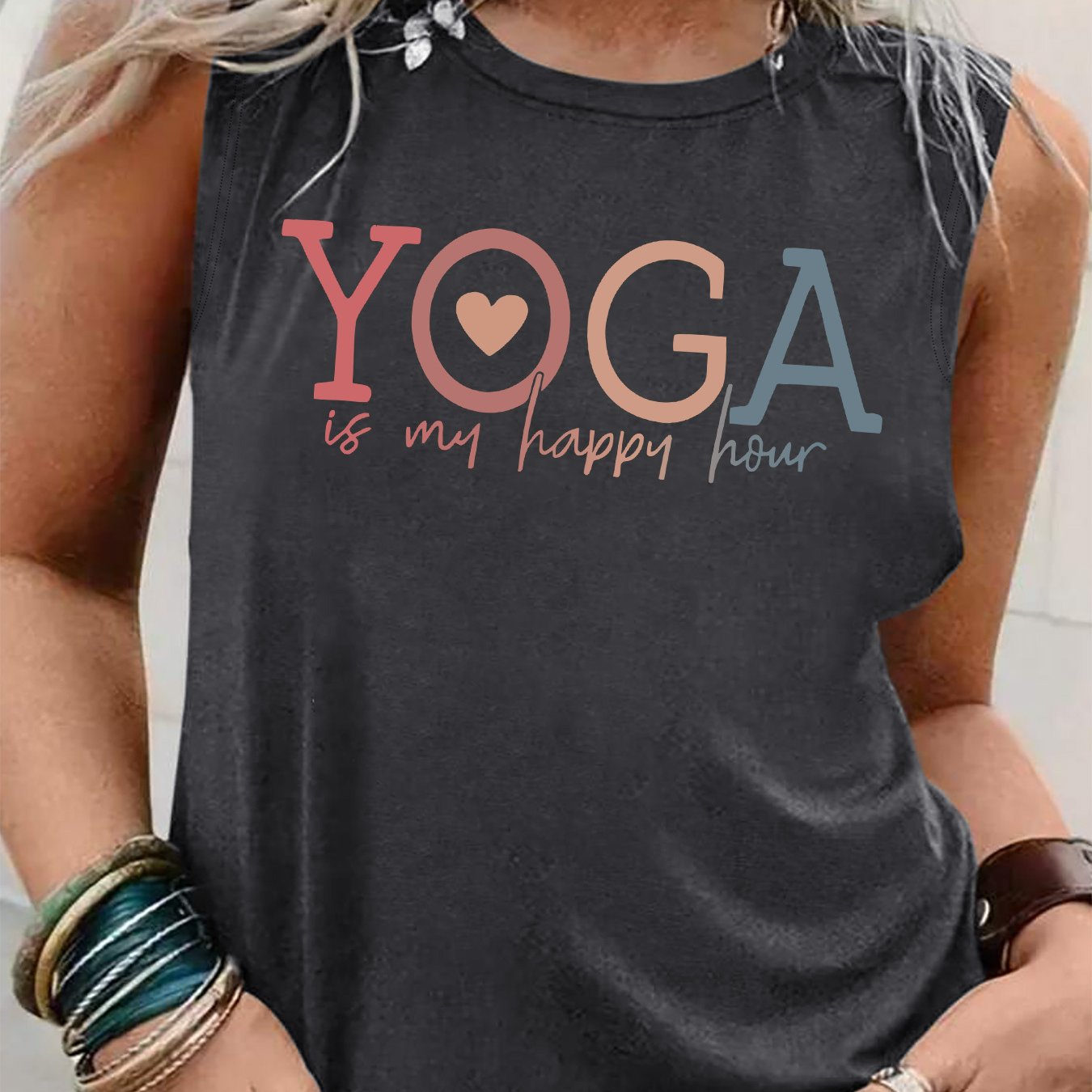 TEMU Graphic Print Tank Top, Sleeveless Casual Top For Summer & Spring, Women's Clothing
