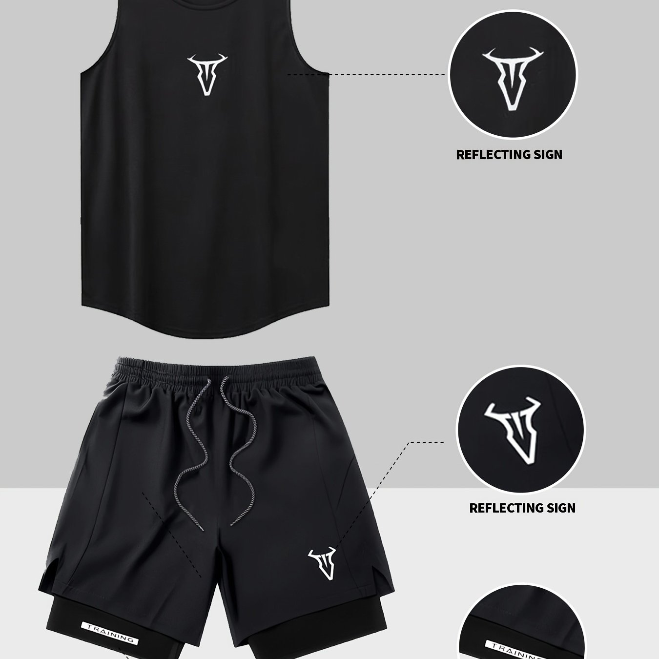 E-shop Herren-Sport-Tanktop und Shorts-Set - Schnell trocknendes Eis--Faser-Gewebe, atmungsaktive ärmellose Schirmt mit Logo, lockerer Passform