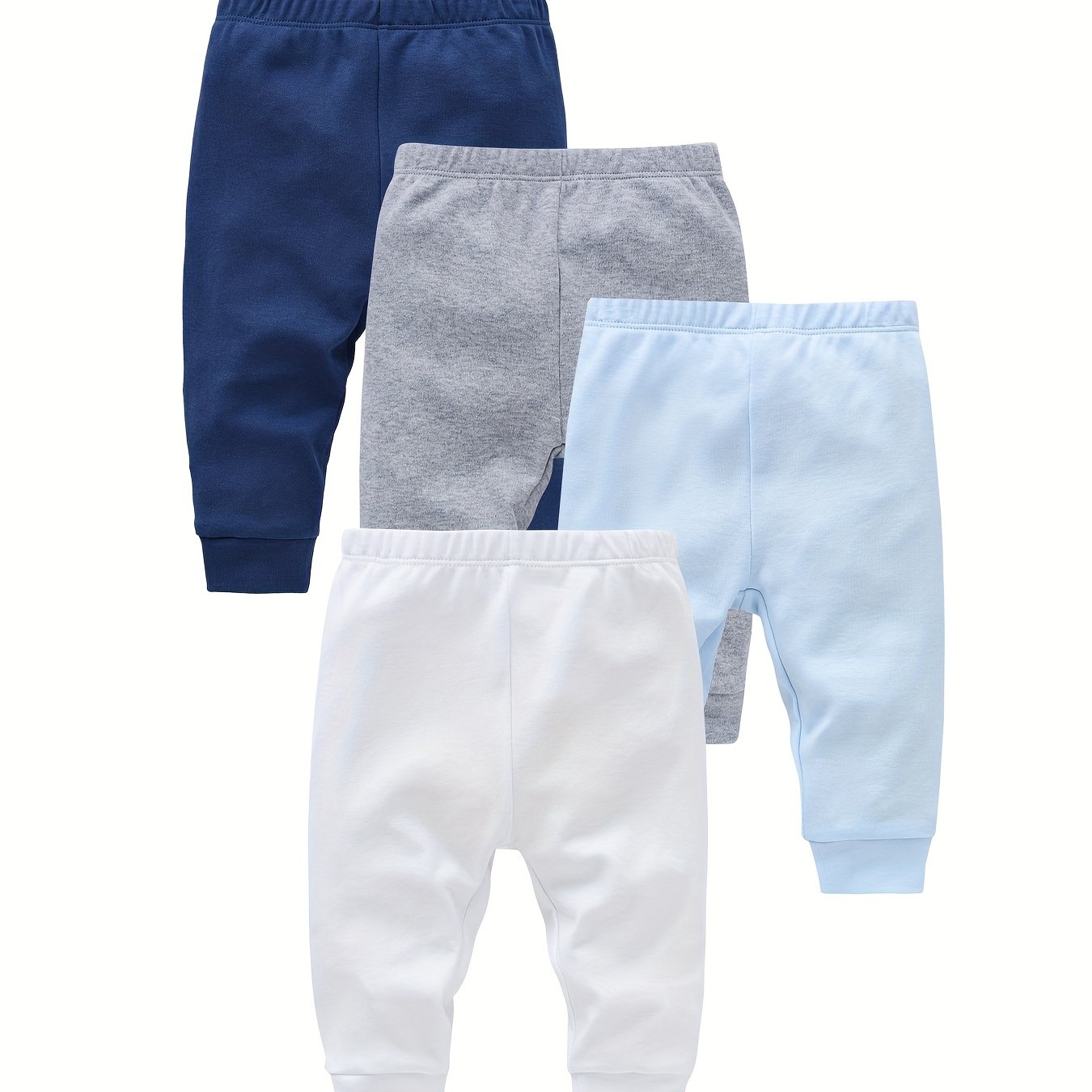 Newborn Baby Boy Plain Color Pants 4-piece Set, Spring/summer Long Trousers For Infants, Perfect For Outdoor