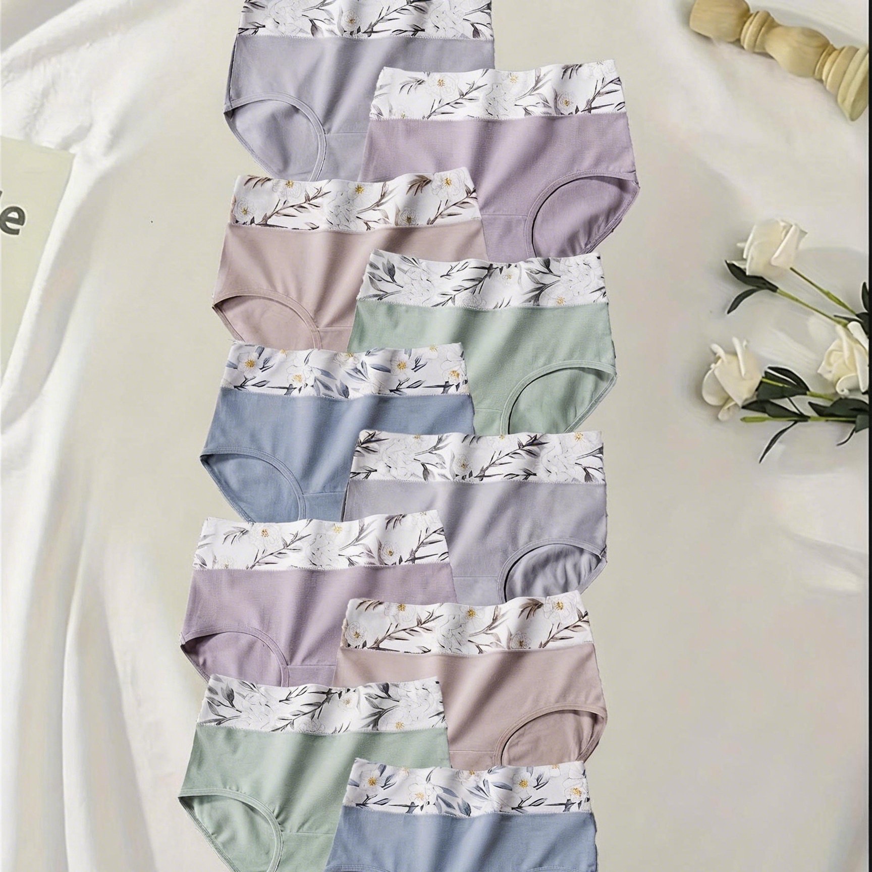 Image of 10-pack Random Colors Women's Floral Print High-waisted Comfortable Breathable Briefs