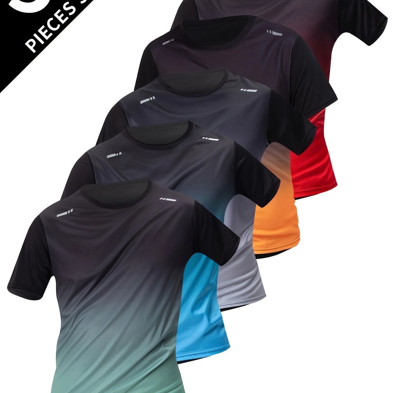 TEMU 5pcs Men's Quick-dry Gradient Color - Suitable For Swimming & T-shirts - Breathable Short Sleeve Summer Athletic Shirts With Loose Fit (5pcs