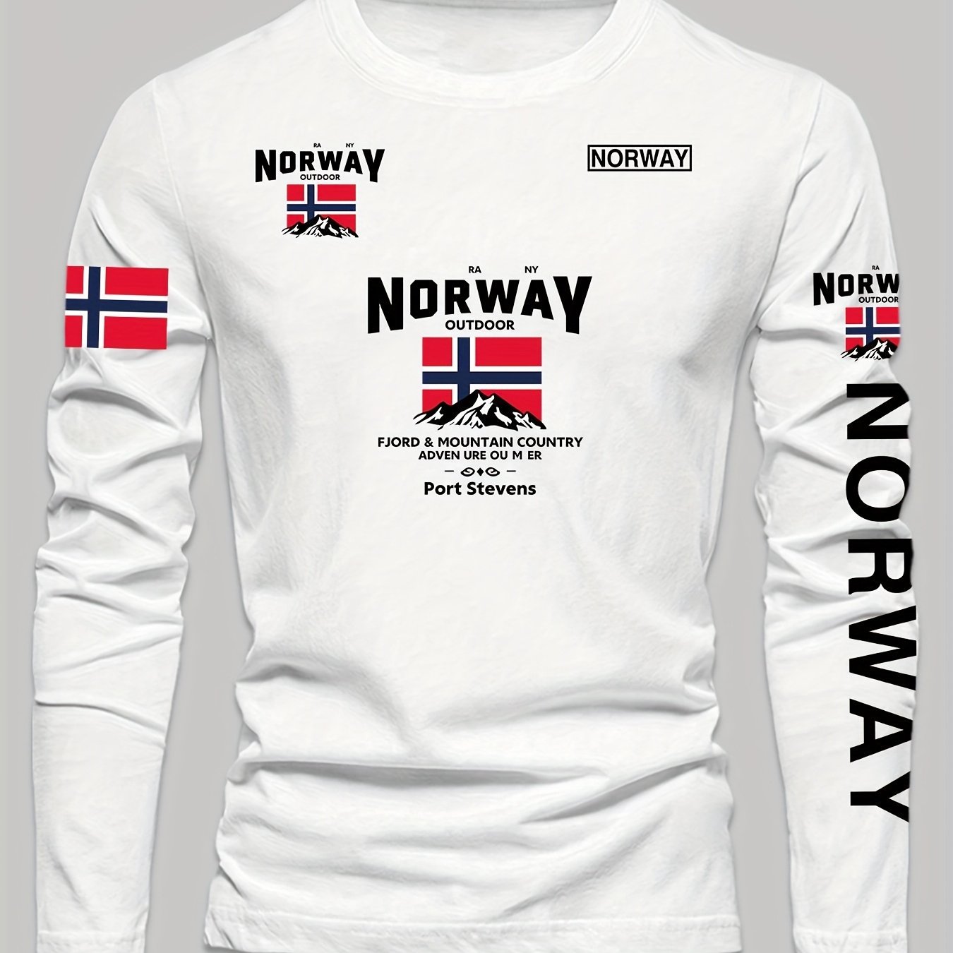 TEMU T-shirt à manches longues pour homme, imprimé drapeau avec lettres, coupe régulière, printemps/automne, haut décontracté à manches longues pour