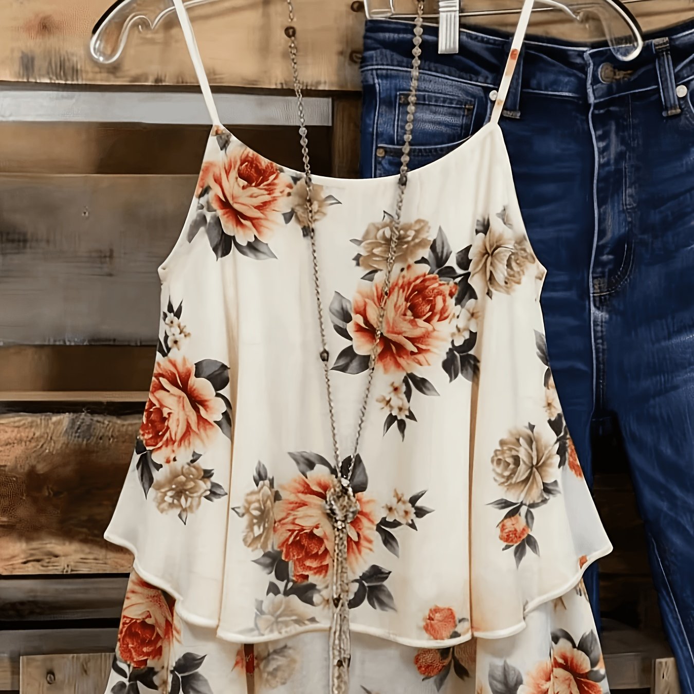 TEMU Camisola de moda para mujer con estampado floral de gasa en capas, chaleco sin , elegante de cubrir, bonita blusa semitransparente para