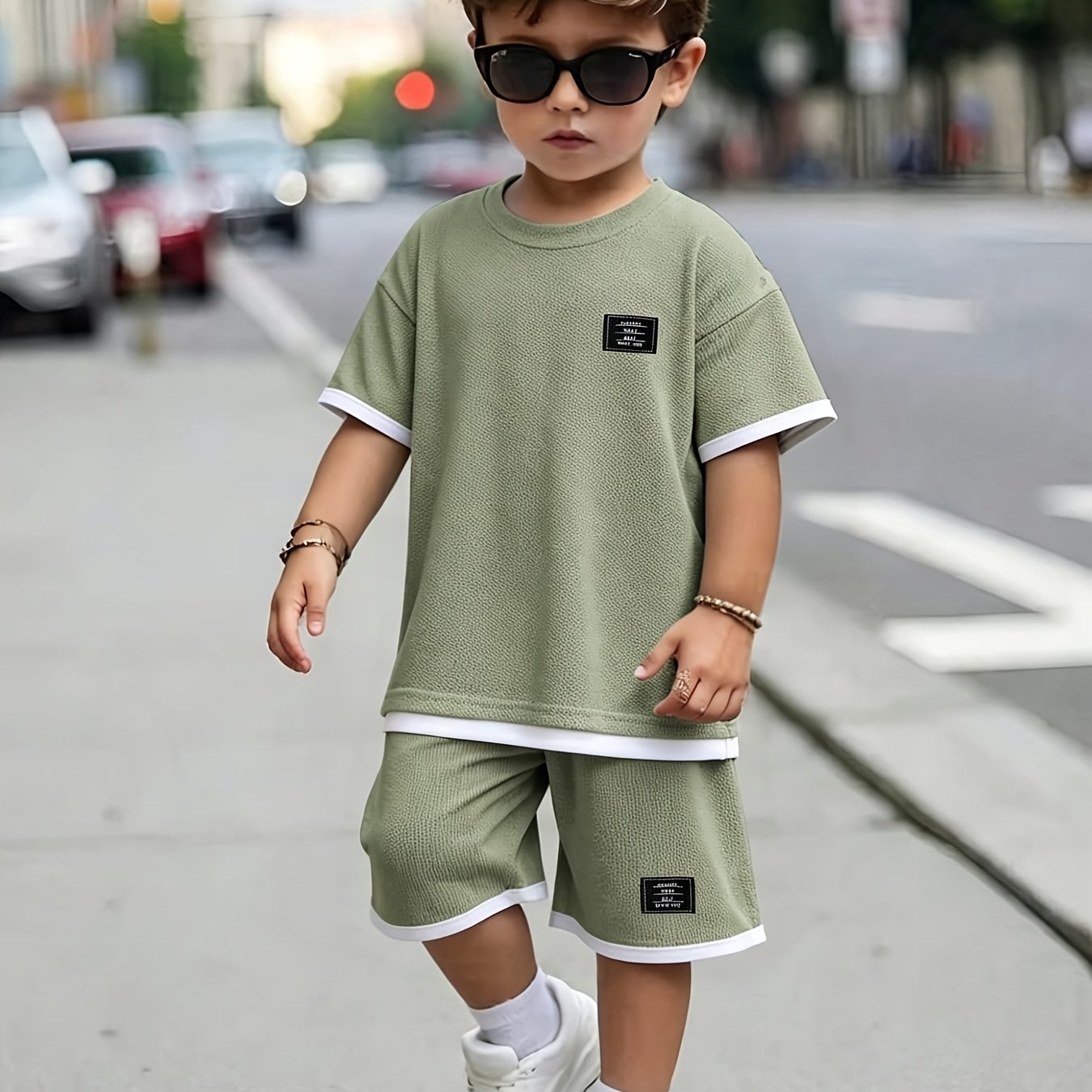 Image of Summer Boys' Fashion Waffle Shorts Set - Classic Wear 1979 Kids Cute Short Sleeve T-shirt & Shorts Casual Outfit Th004, Perfect For Outdoor