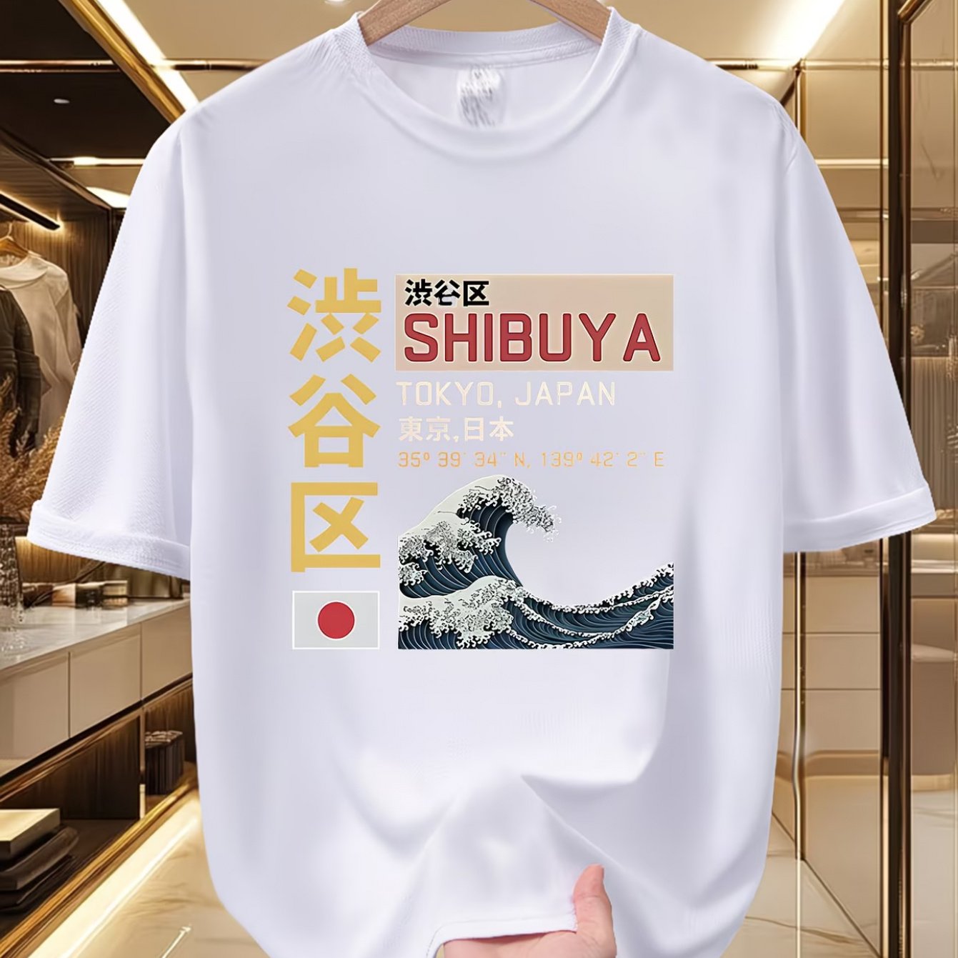 TEMU Men's Wave Pattern T-shirt - Inspired, Soft And Lightweight, 100% Polyester, Design, Round Neck, Short Sleeve Summer Shirt, Travel T-shirt