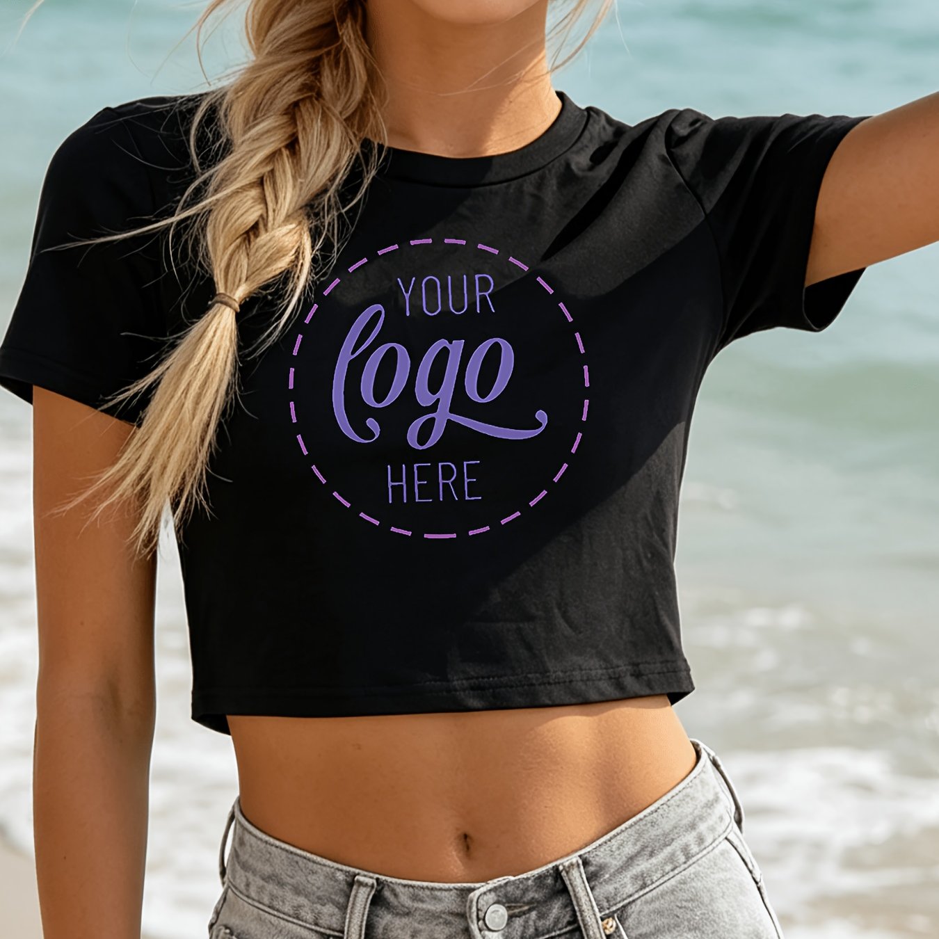 TEMU Custom Printed Crop Top Short Sleeve T-shirt, Street Fashion Casual Top, Trendy And Versatile Style, Supports Self- Pattern Printing 6511lc