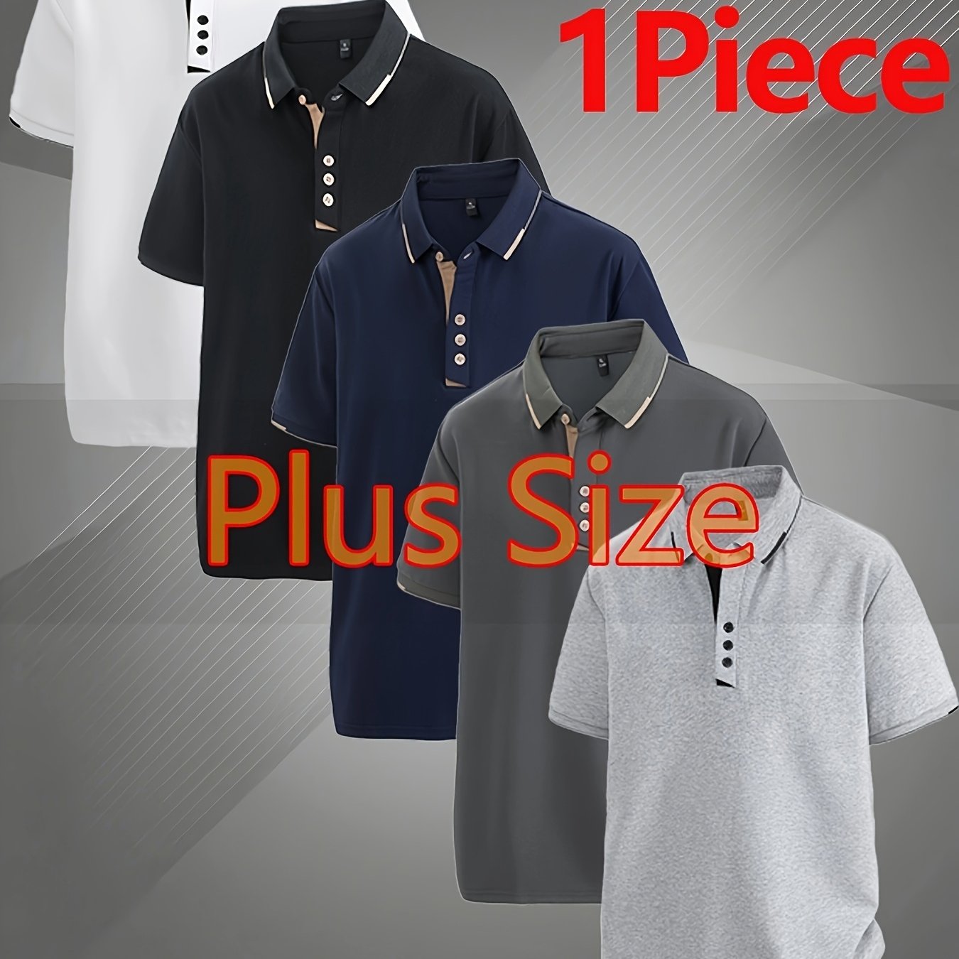 Image of Men's Plus Size Shirt With Collar, Fashion Casual Short Sleeve Shirt. Made From Soft, Comfortable Fabric, Breathable And Elastic For , Plus Size